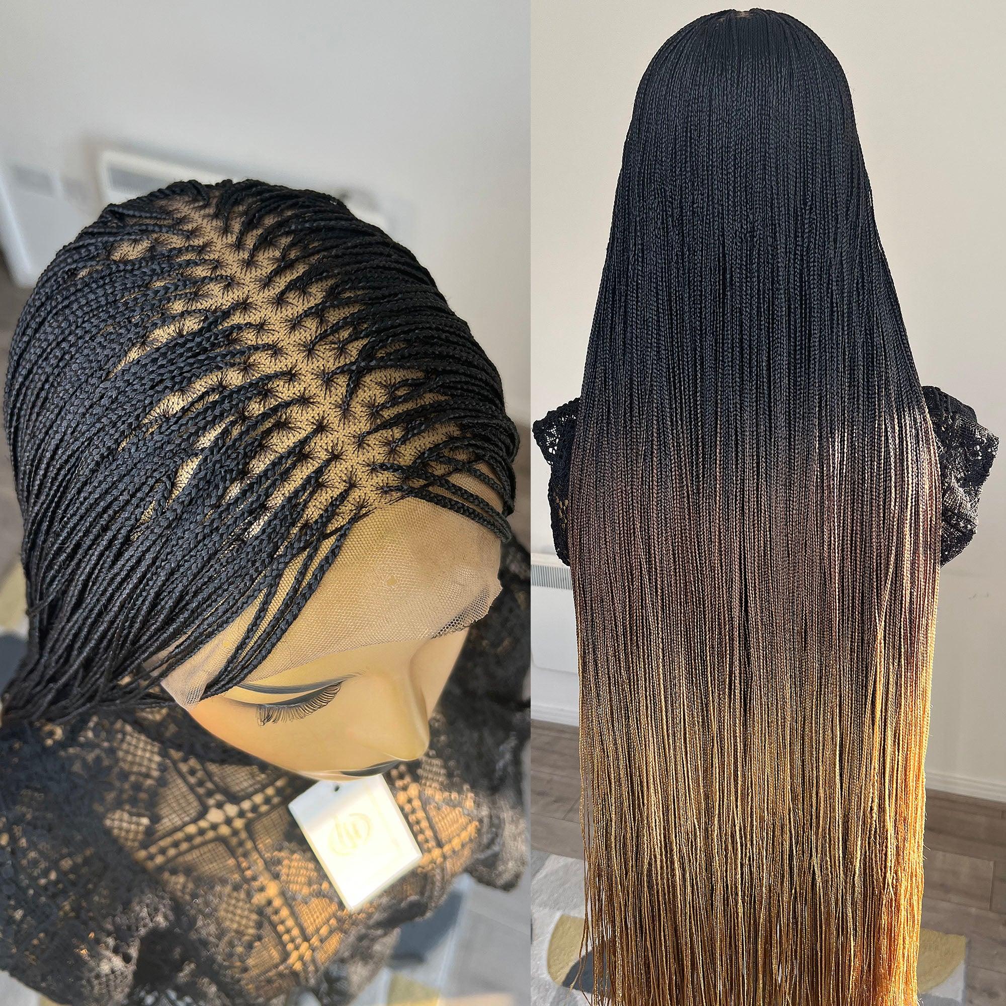 READY TO shops SHIP in Black And Grey Ombré Micro Wig. Braided Wig.