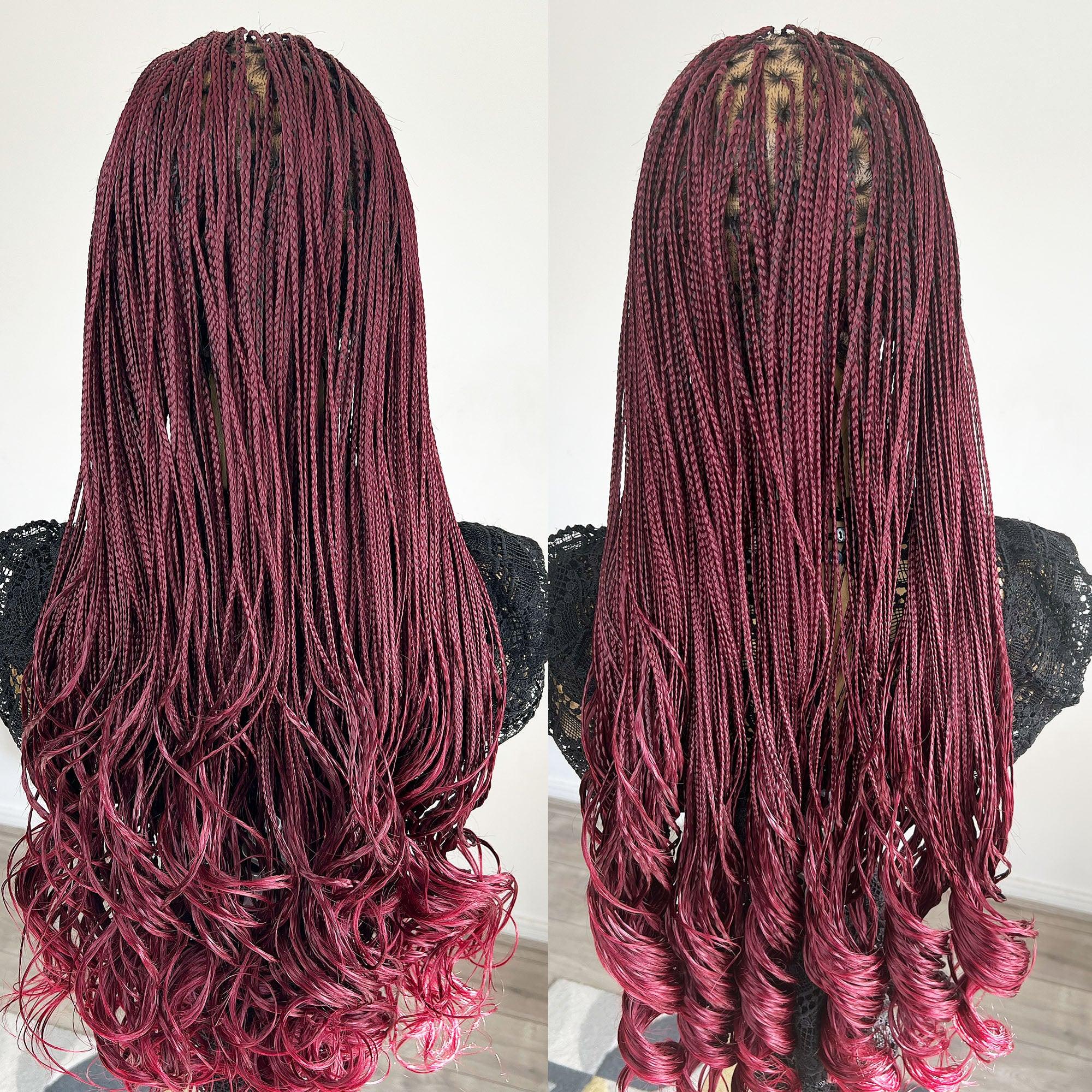 Naomi Curly Braids - Burgundy - UniqueBraidedWigs