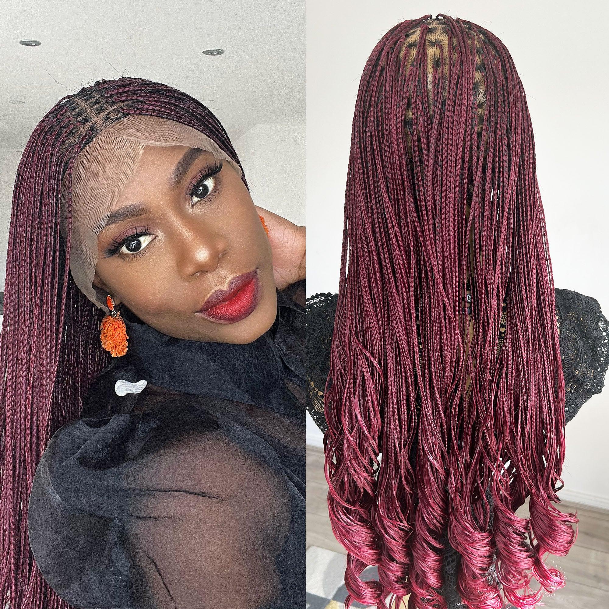 Naomi Curly Braids - Burgundy - UniqueBraidedWigs