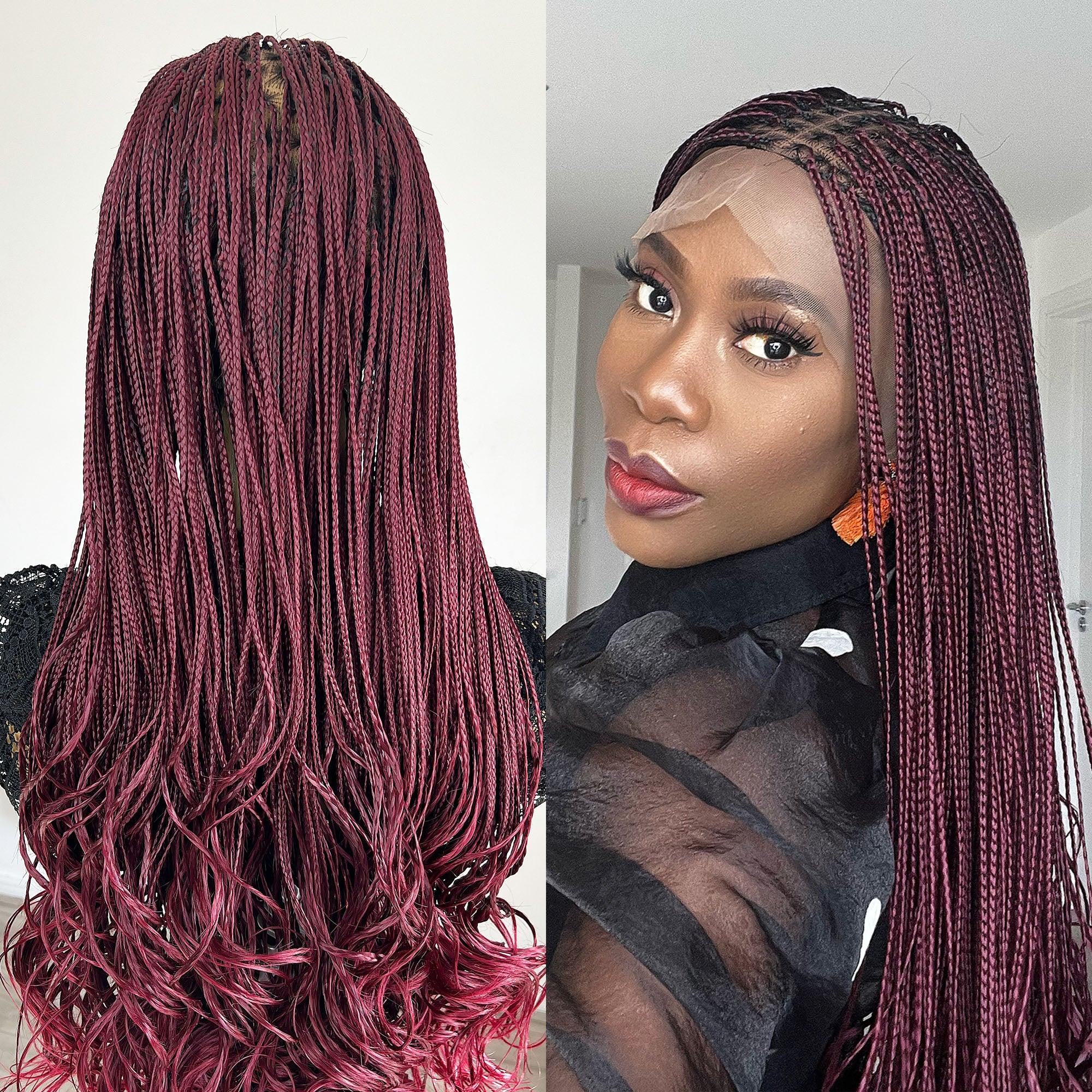 Naomi Curly Braids - Burgundy - UniqueBraidedWigs