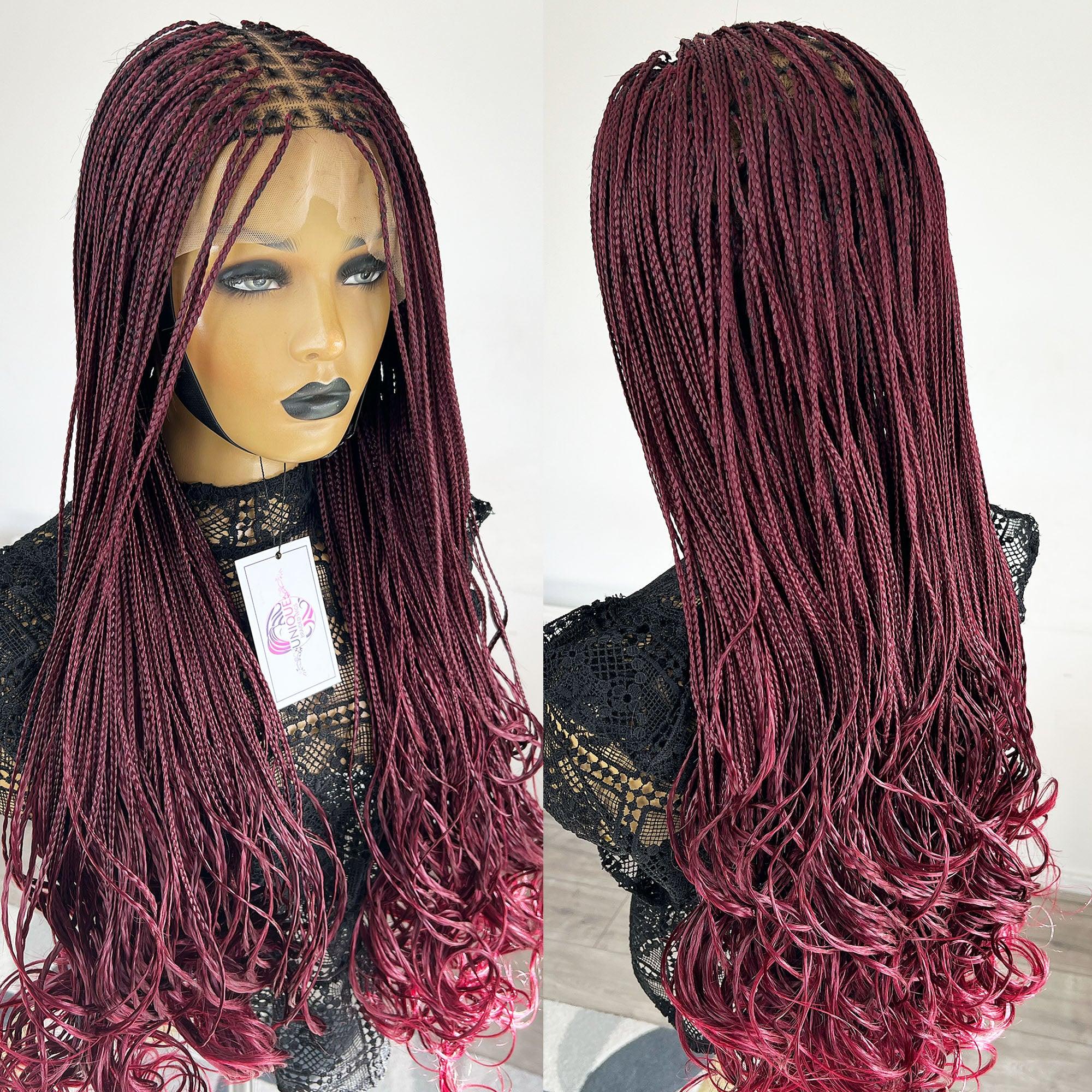 Naomi Curly Braids - Burgundy - UniqueBraidedWigs