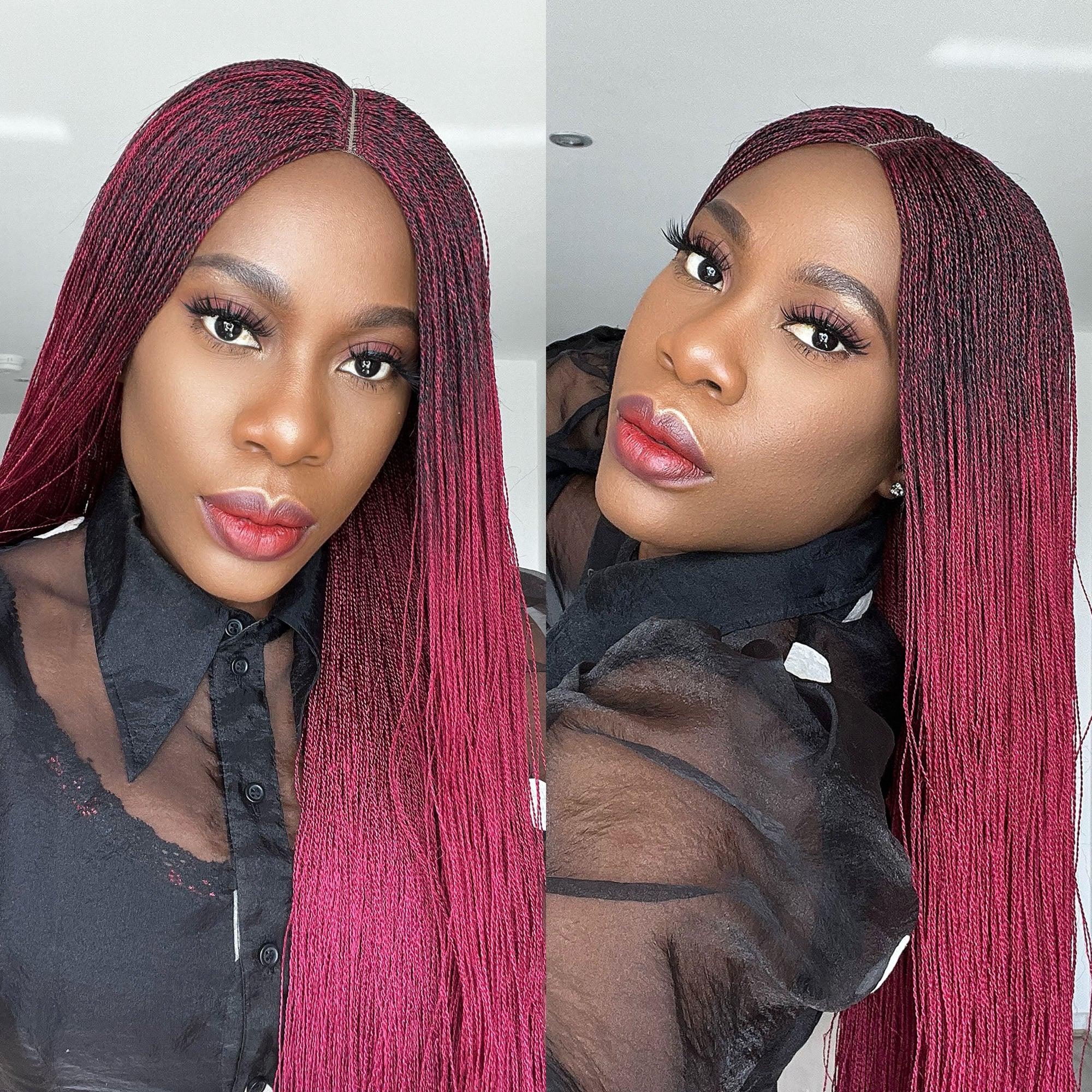 Unique Micro Needle Senegalese Twists Wig - Burgundy - UniqueBraidedWigs