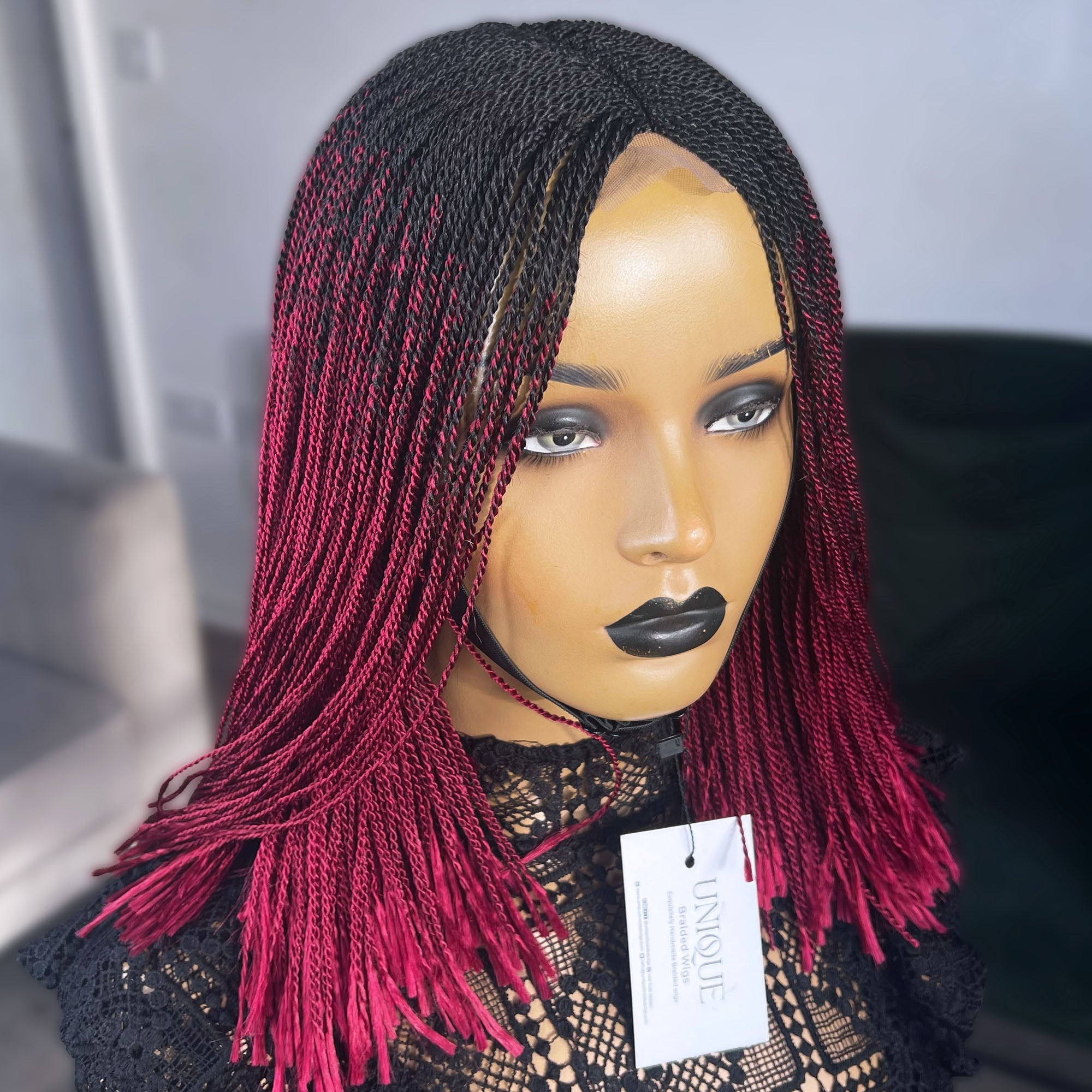 Short Micro Senegalese Twists - #1b/Burgundy Ombre