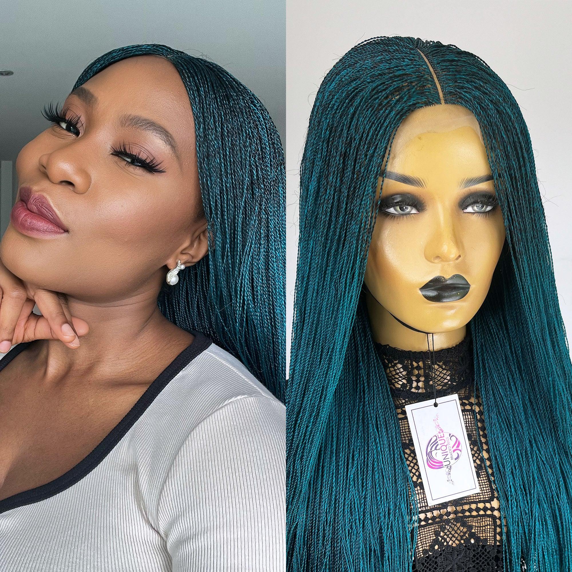 Unique Micro Needle Senegalese Twists Braided Wig - Teal - UniqueBraidedWigs
