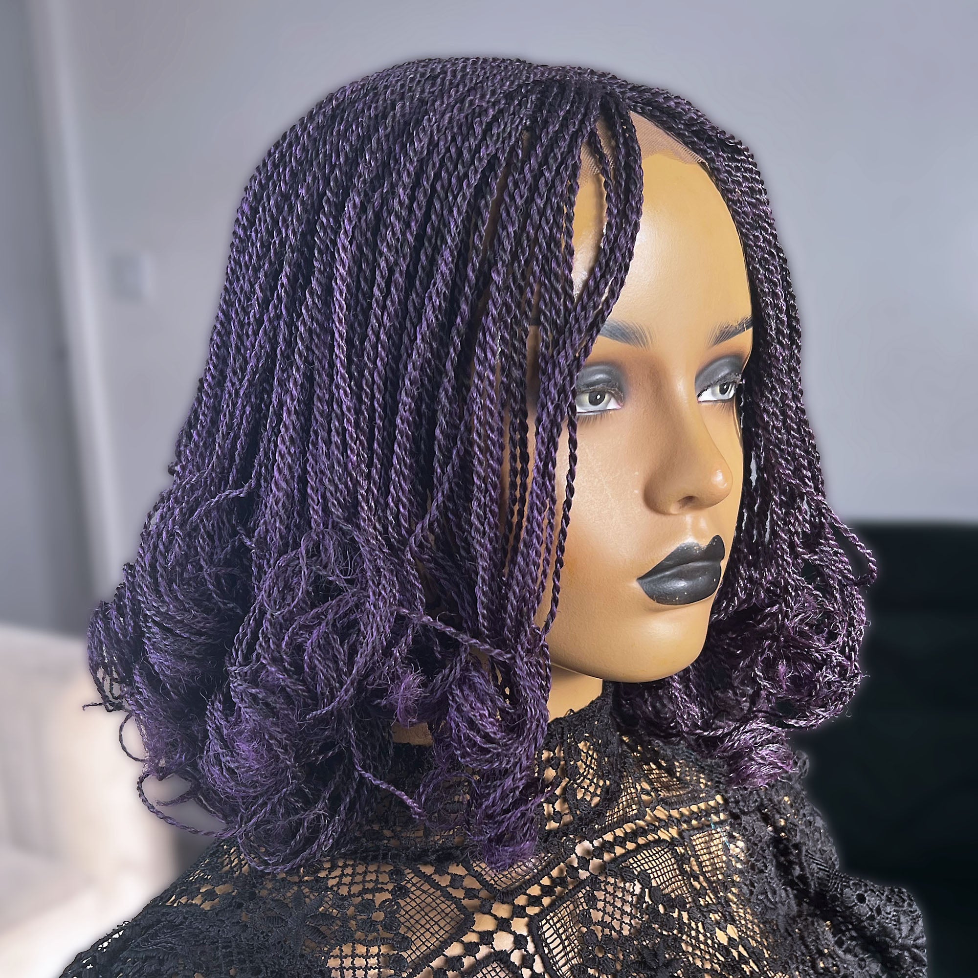Dark Purple Kinky Twists with Curls