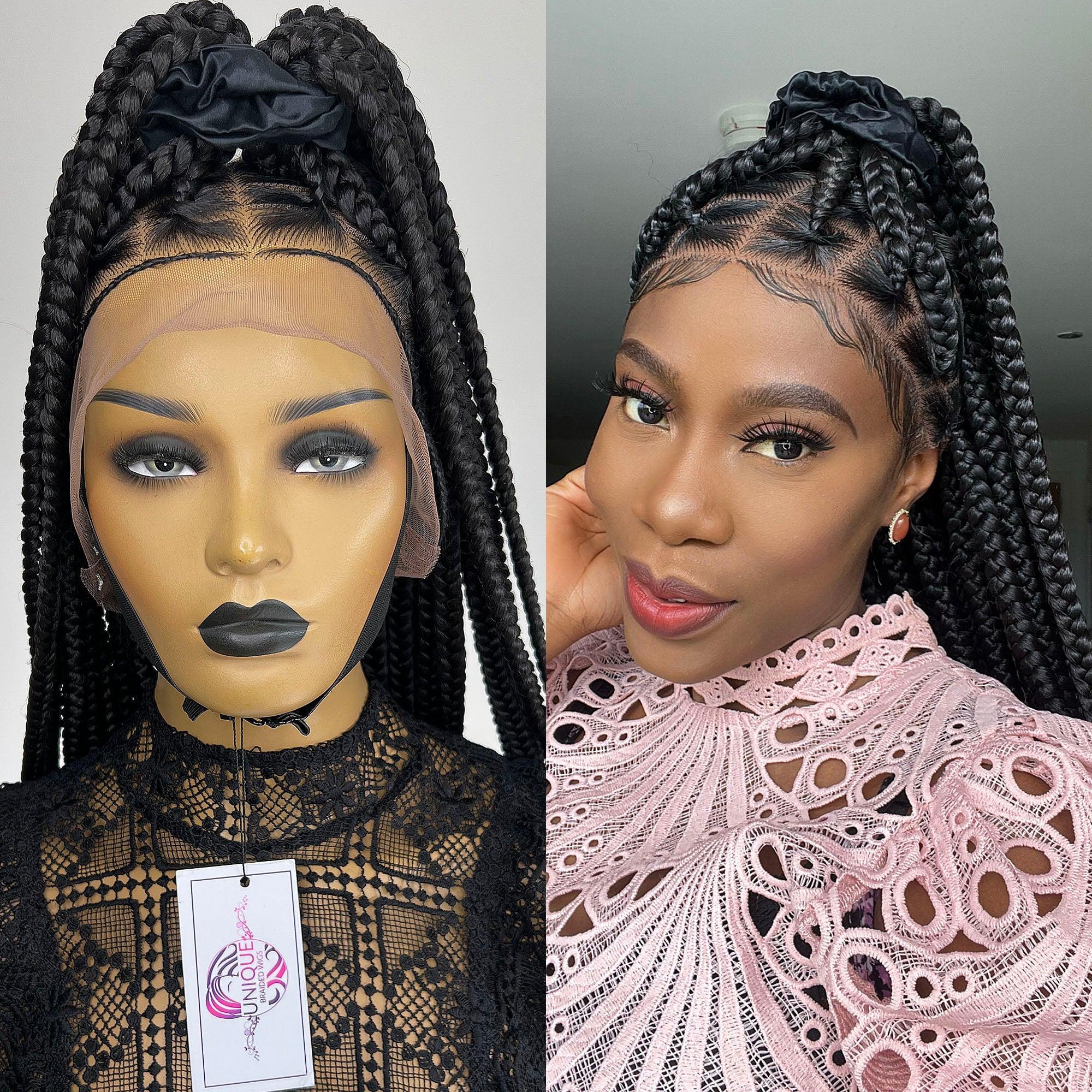 Unique Bold Knotless Full Lace Braided Wig - #1b - UniqueBraidedWigs