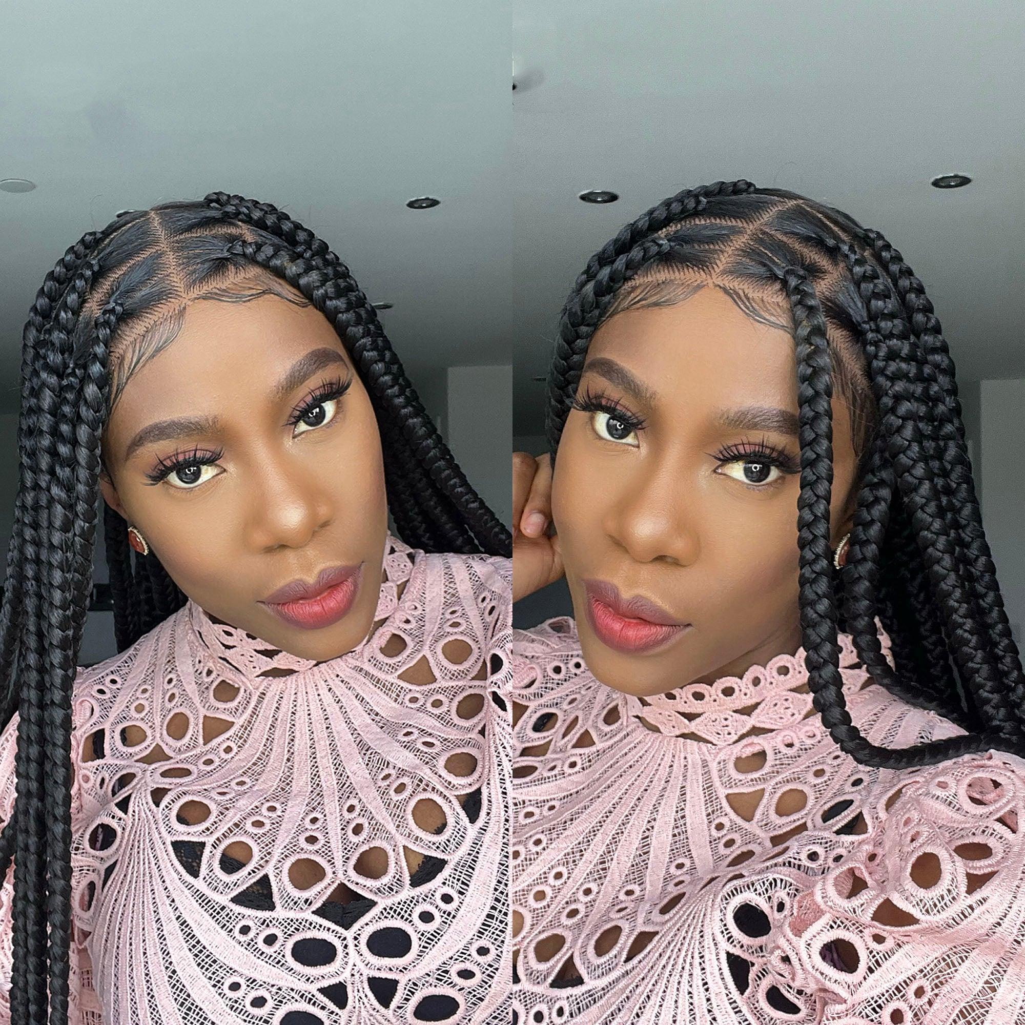 Unique Bold Knotless Full Lace Braided Wig - #1b - UniqueBraidedWigs