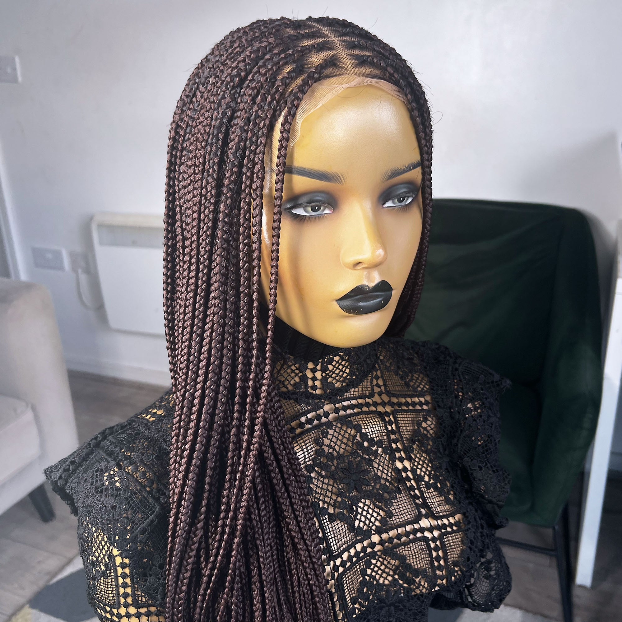 Braided wig lace part color 33 Handmade Knotless Braided Wig – UniqueBraidedWigs main image 2