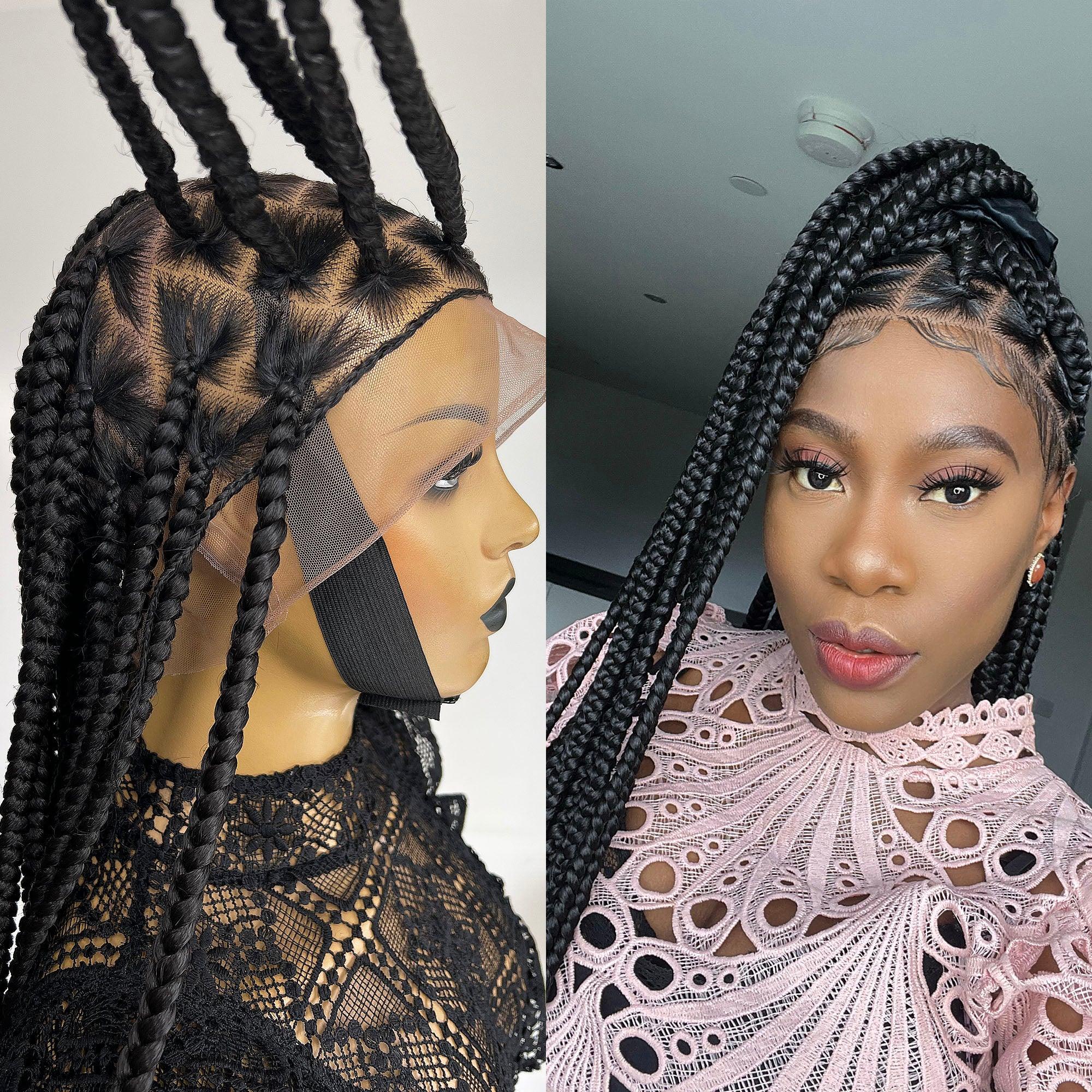 Unique Bold Knotless Full Lace Braided Wig - #1b - UniqueBraidedWigs