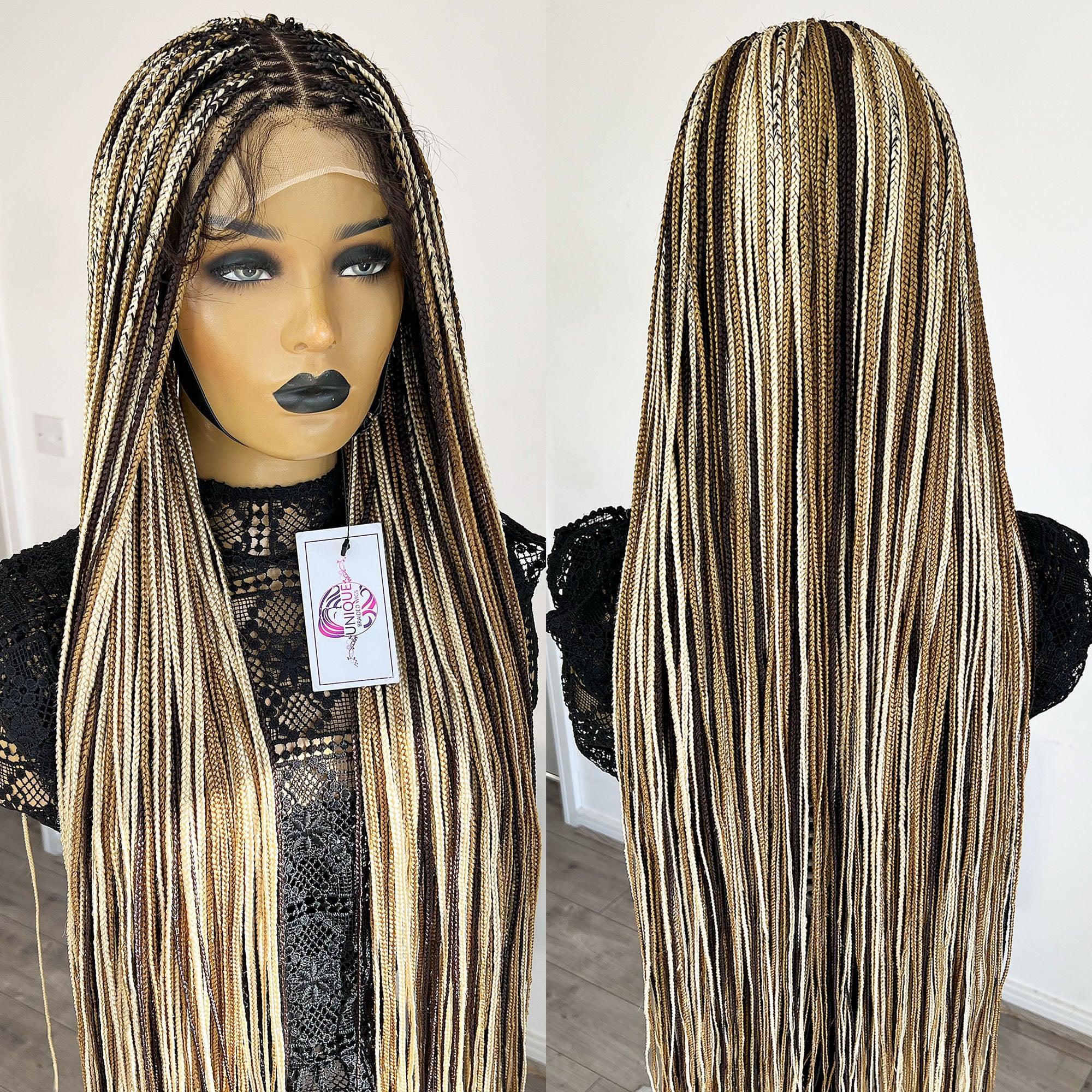 Unique Small Knotless Box Braided Wig - 27/33/613 highlights - UniqueBraidedWigs