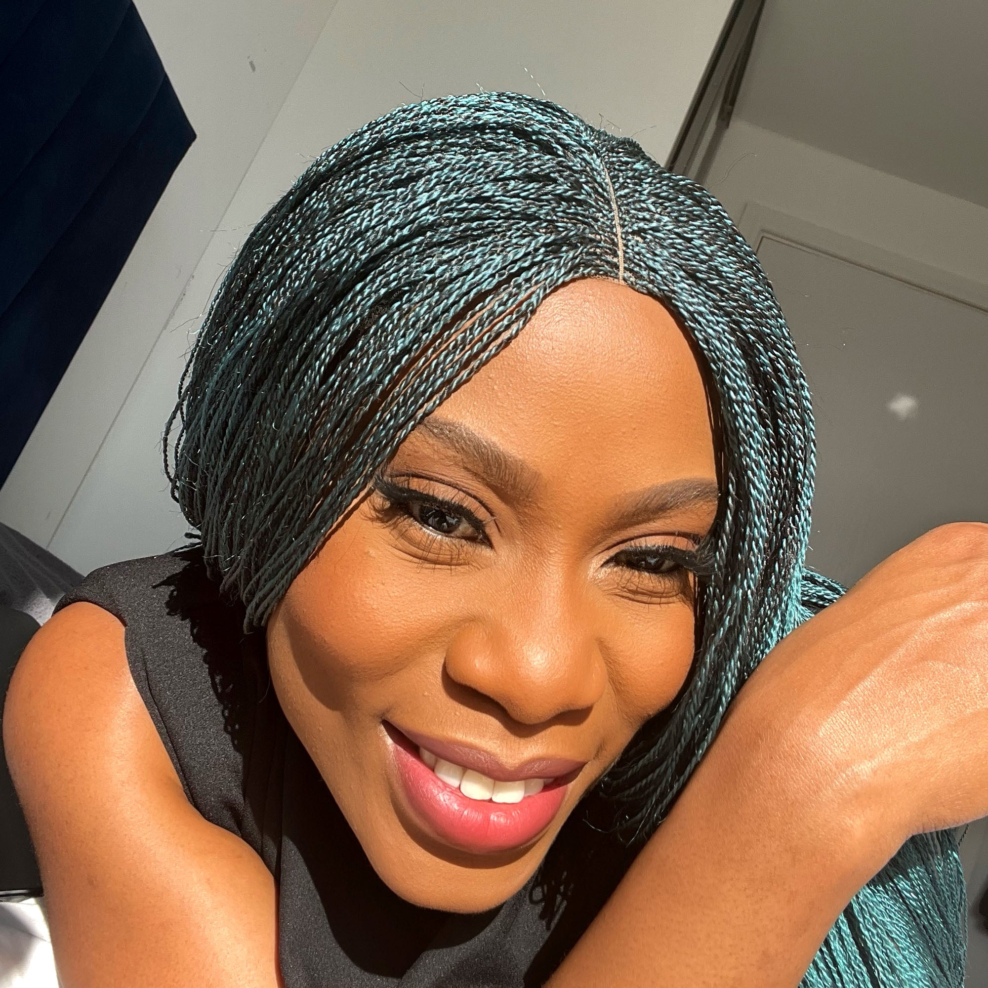 Unique Micro Needle Senegalese Twists Braided Wig - TealGreen