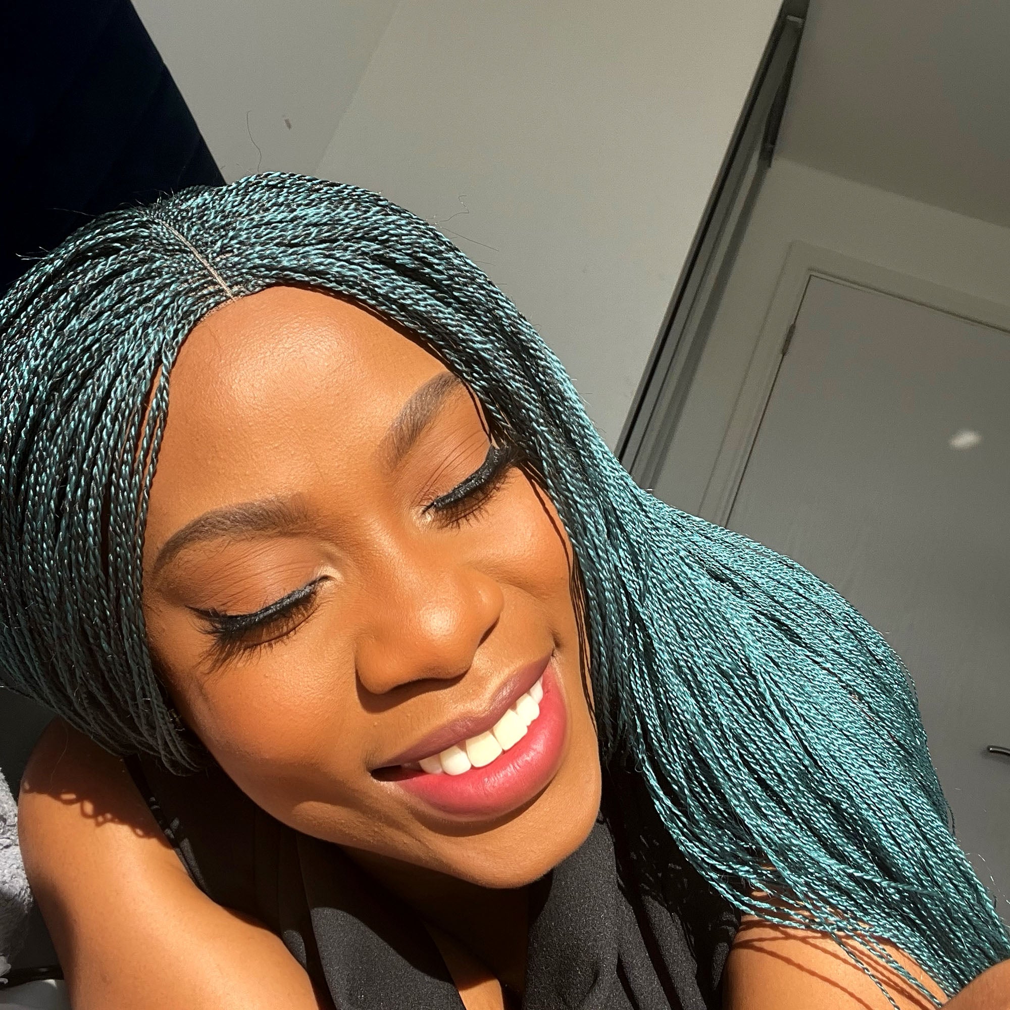 Unique Micro Needle Senegalese Twists Braided Wig - TealGreen