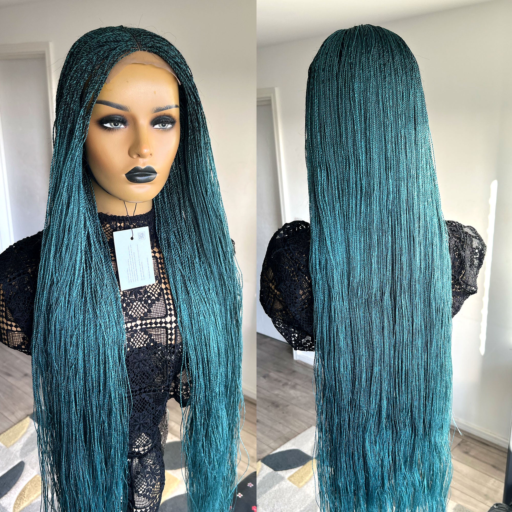 Unique Micro Needle Senegalese Twists Braided Wig - TealGreen