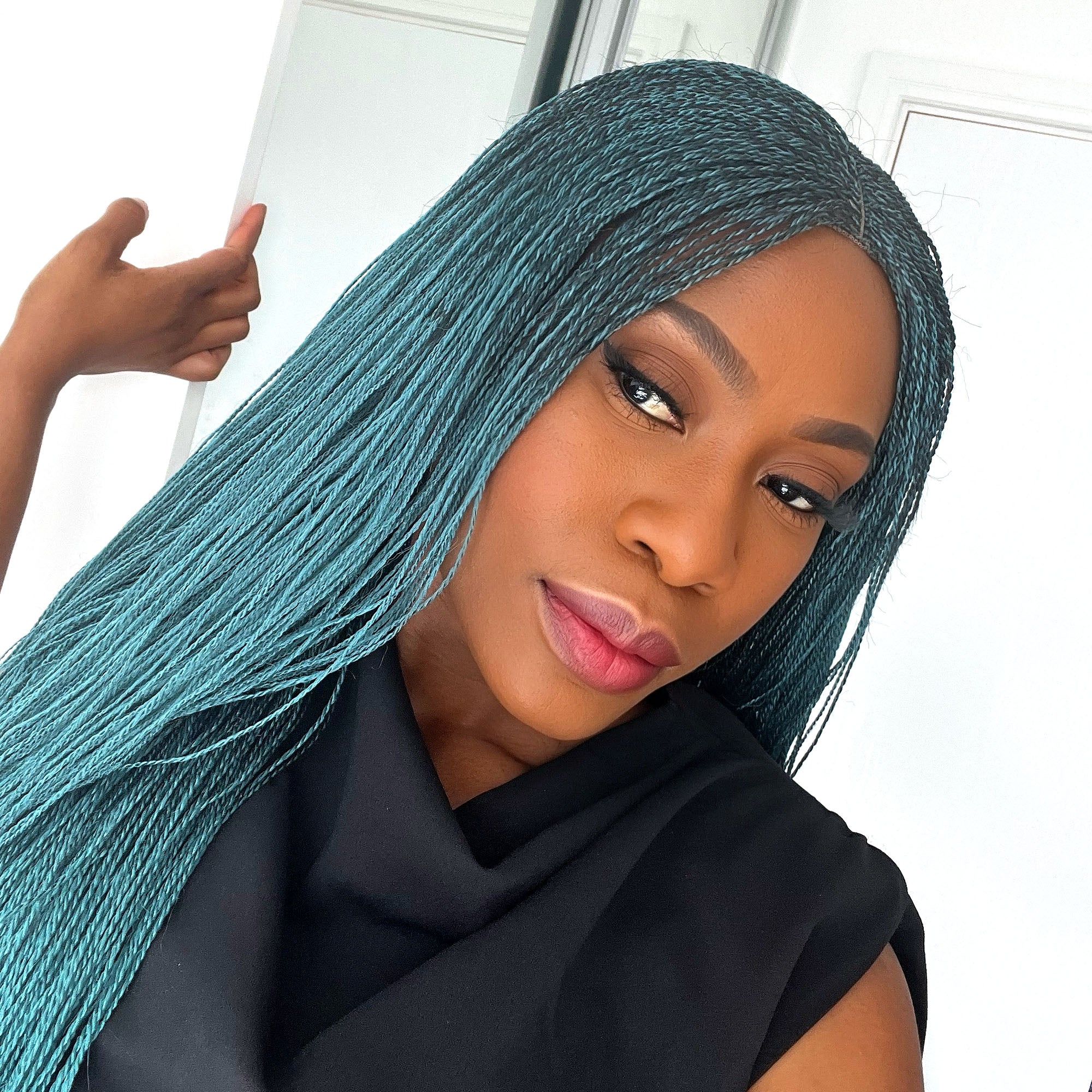 Unique Micro Needle Senegalese Twists Braided Wig - TealGreen