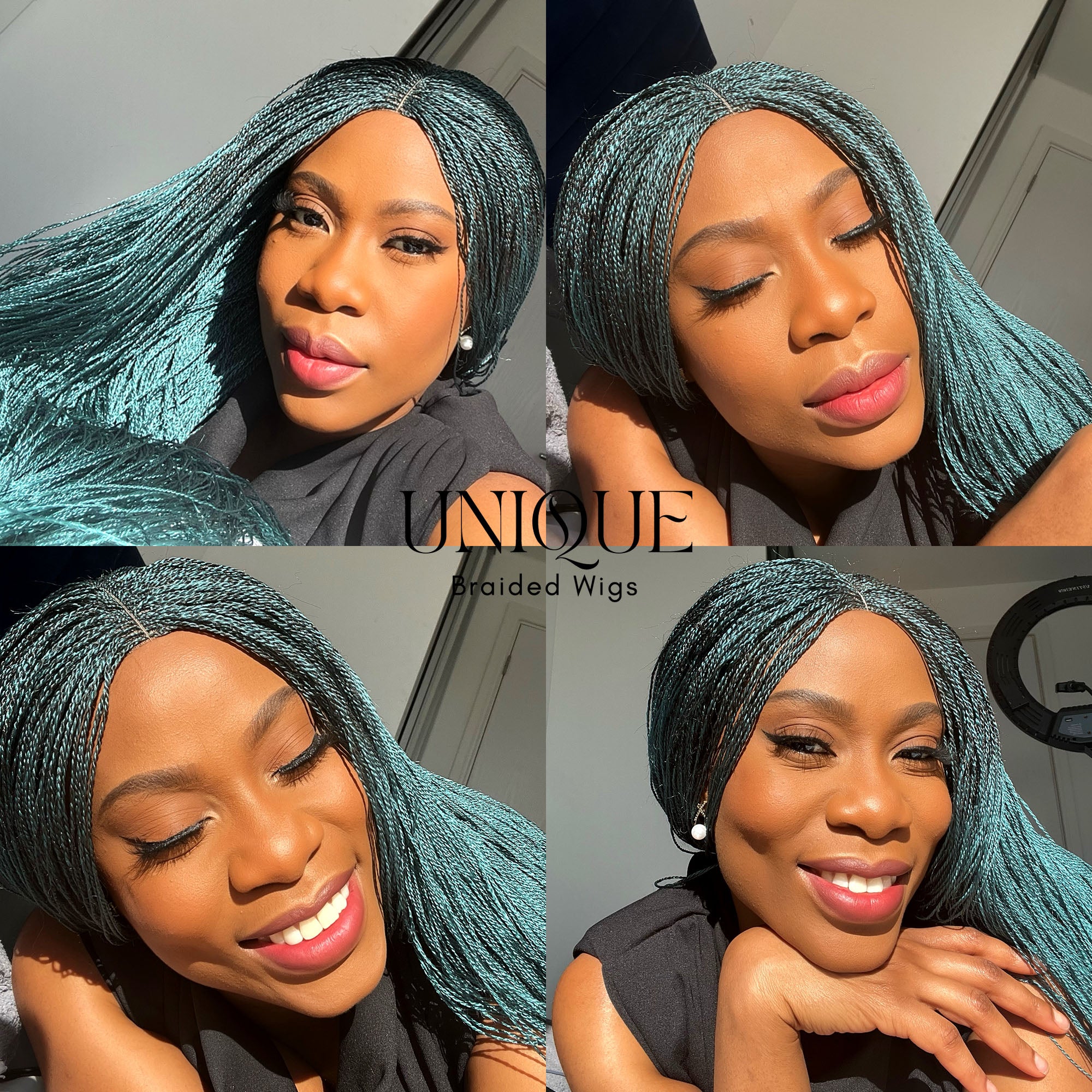 Unique Micro Needle Senegalese Twists Braided Wig - TealGreen