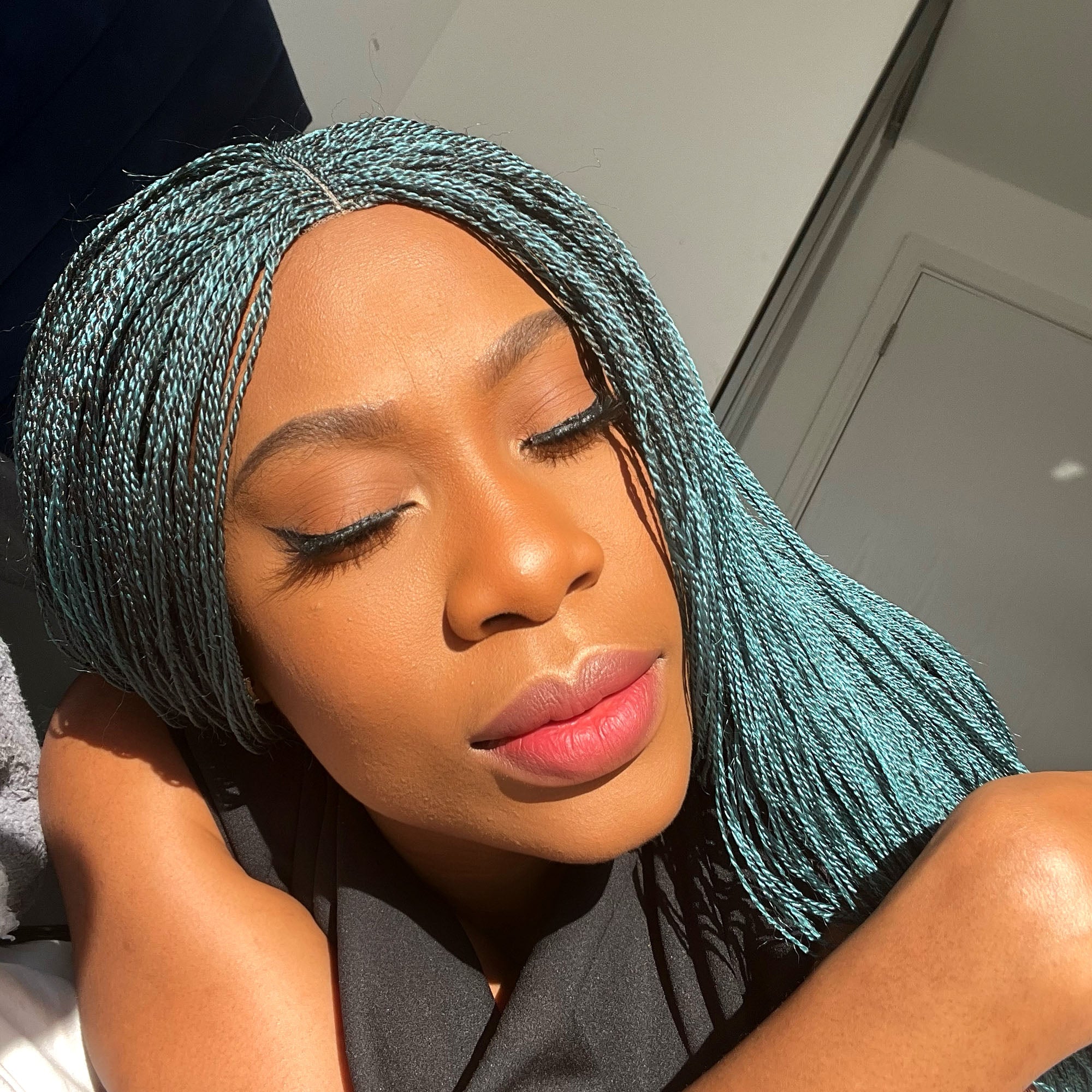 Unique Micro Needle Senegalese Twists Braided Wig - TealGreen