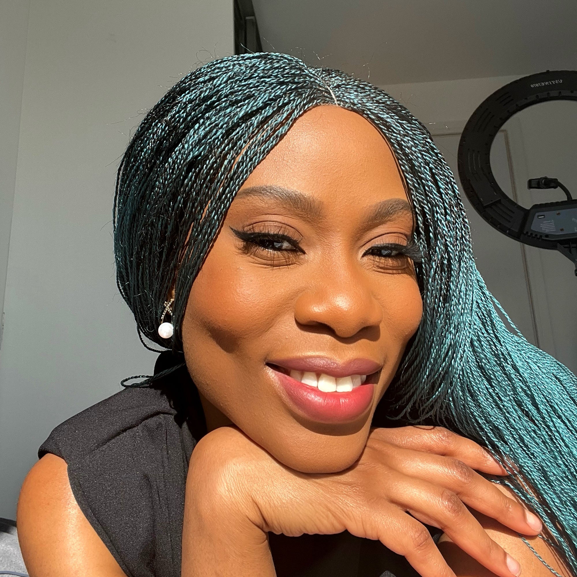 Unique Micro Needle Senegalese Twists Braided Wig - TealGreen