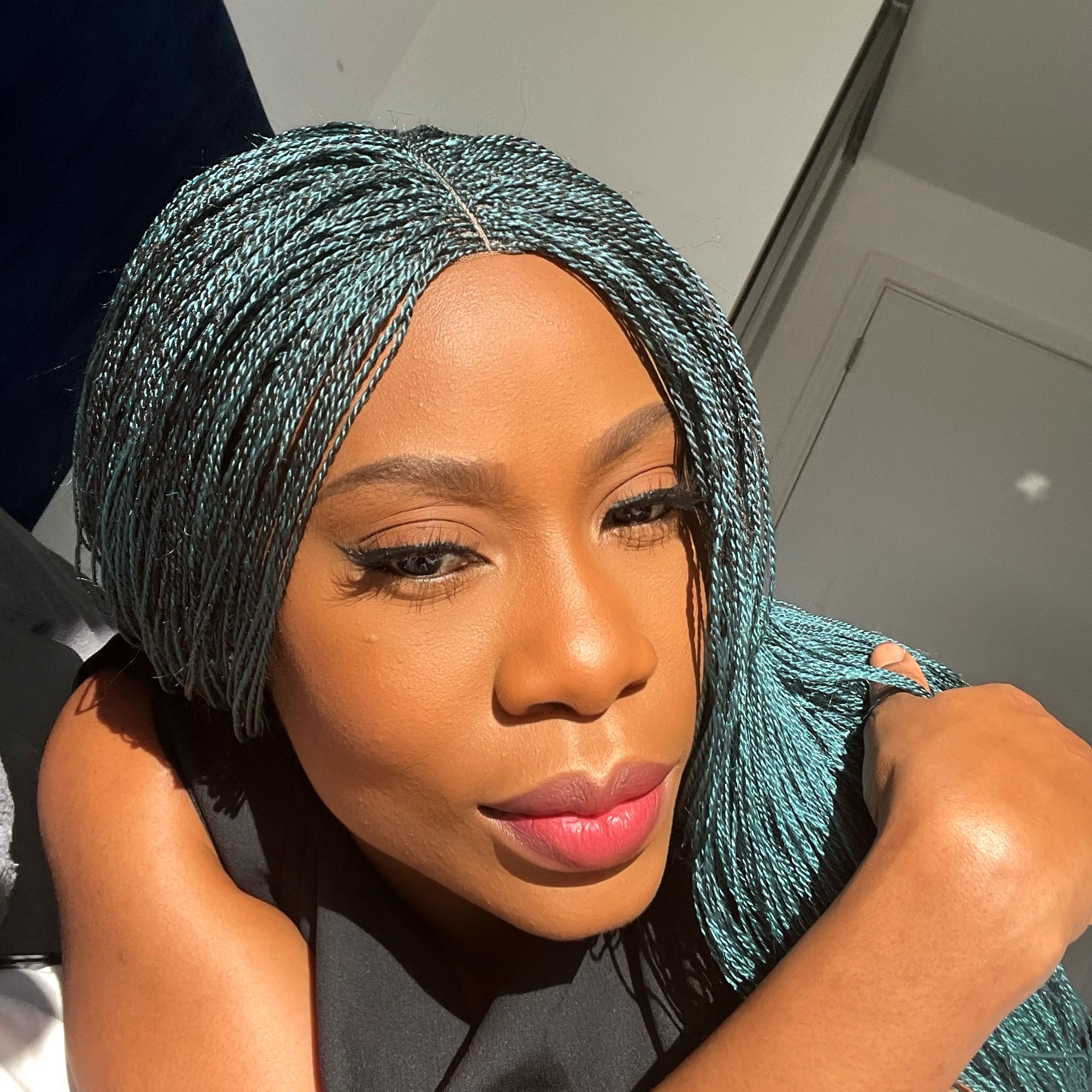 Unique Micro Needle Senegalese Twists Braided Wig - TealGreen