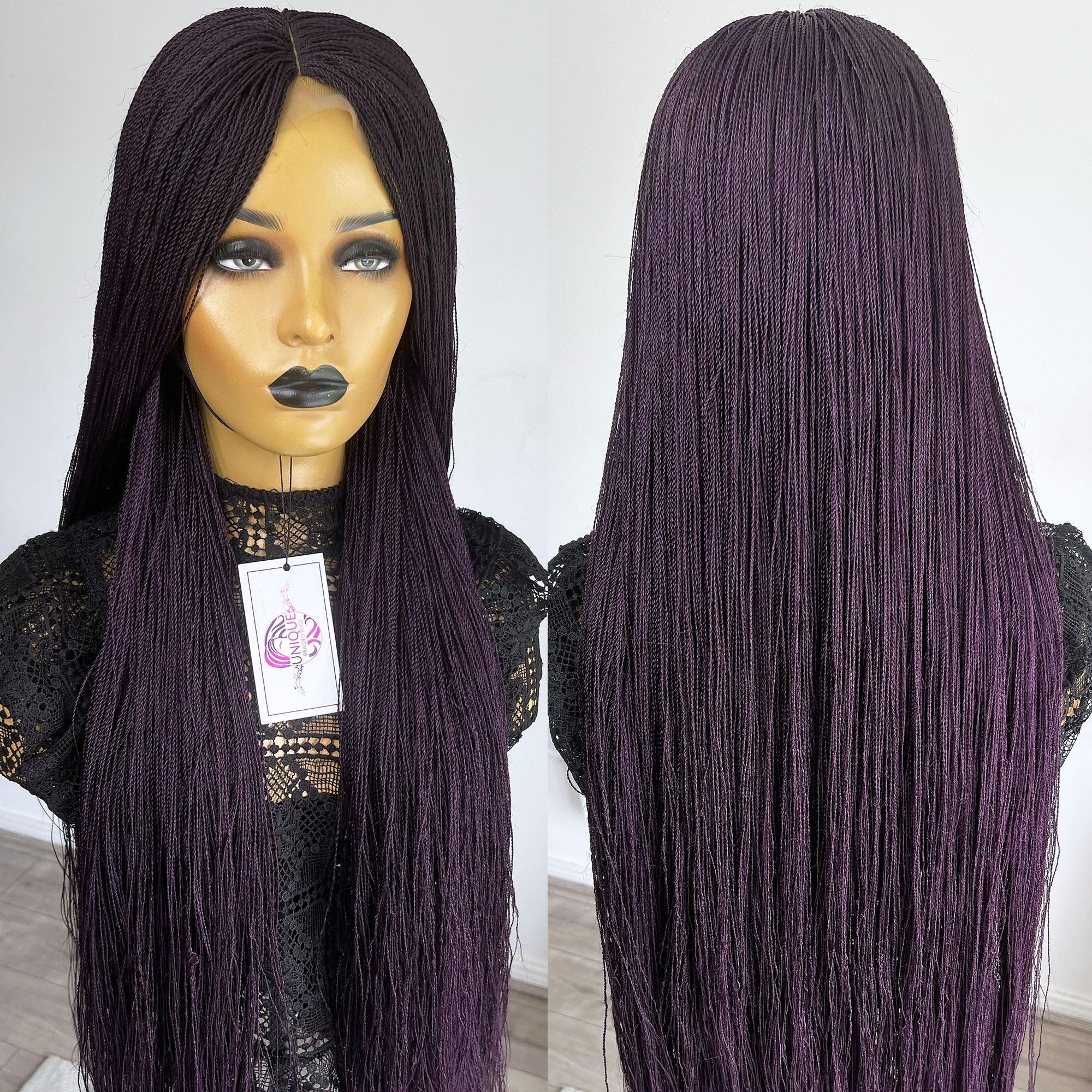 Unique Micro Needle Senegalese Twists Braided Wig - Dark Purple - UniqueBraidedWigs