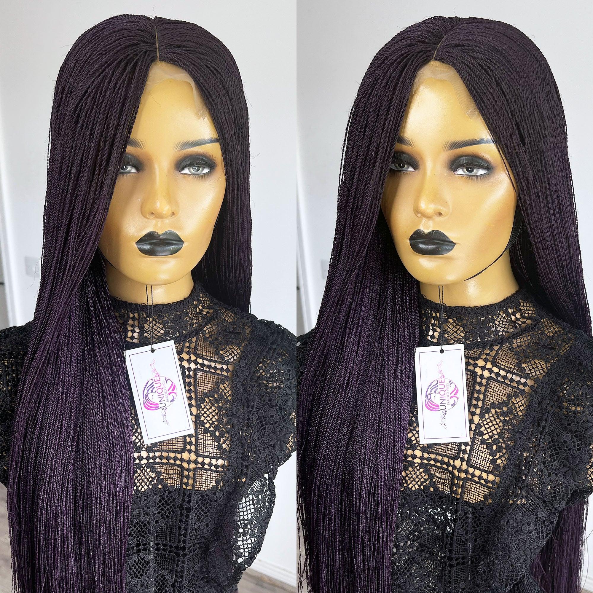 Unique Micro Needle Senegalese Twists Braided Wig - Dark Purple - UniqueBraidedWigs