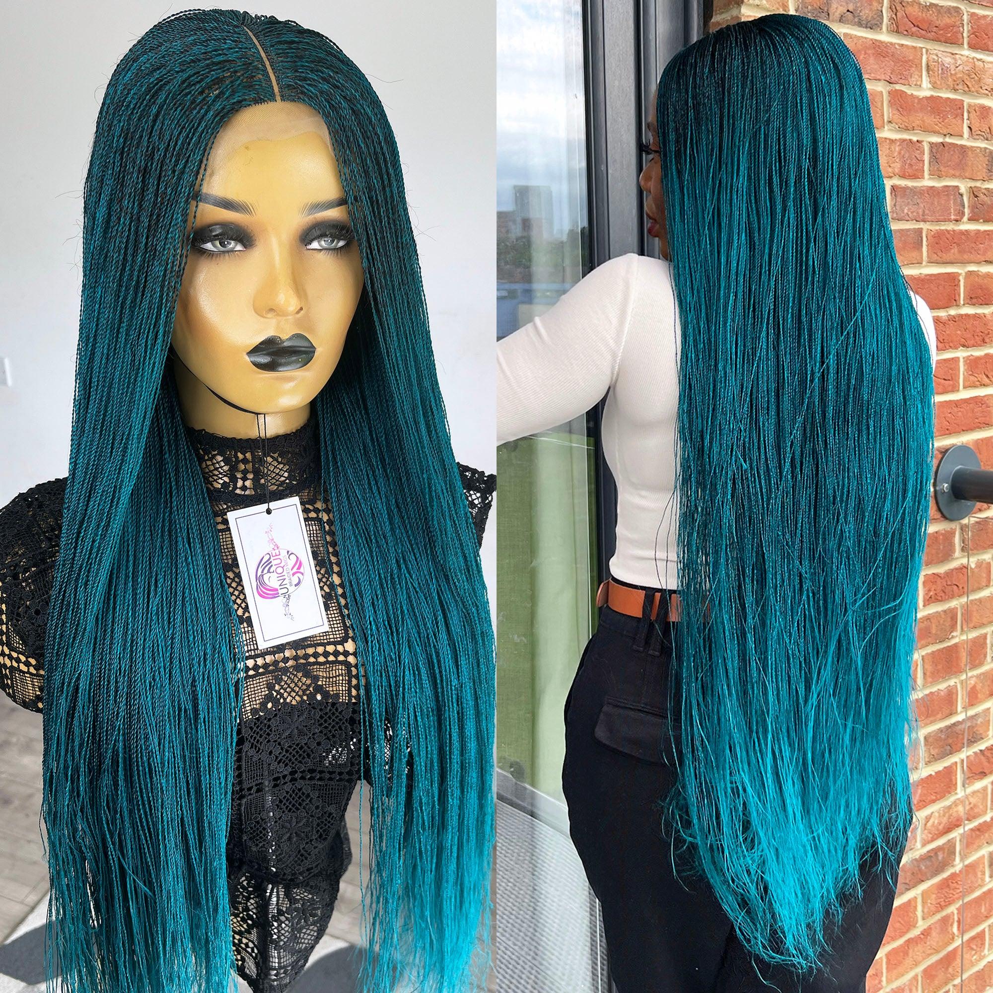 Unique Micro Needle Senegalese Twists Braided Wig - Teal - UniqueBraidedWigs
