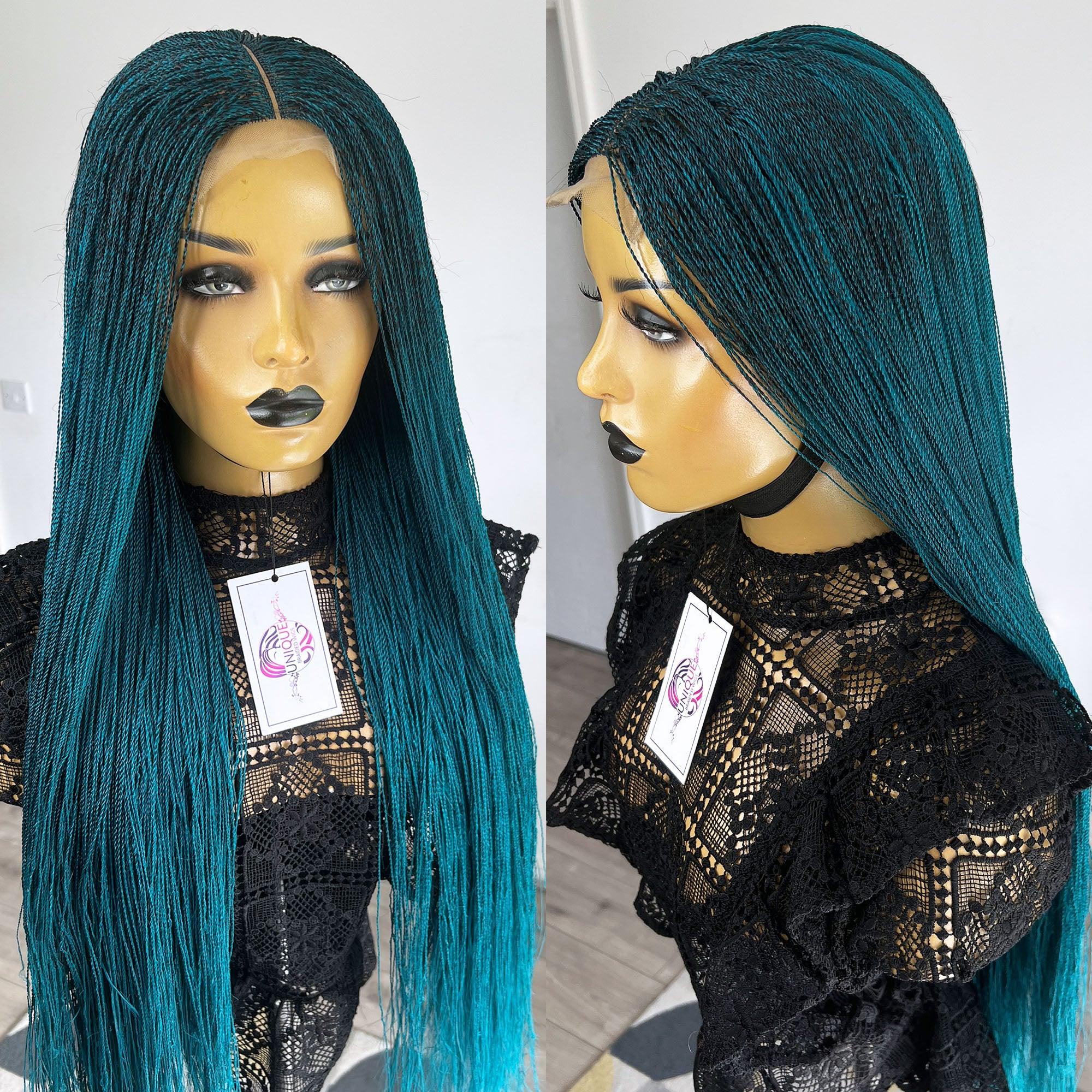 Unique Micro Needle Senegalese Twists Braided Wig - Teal - UniqueBraidedWigs