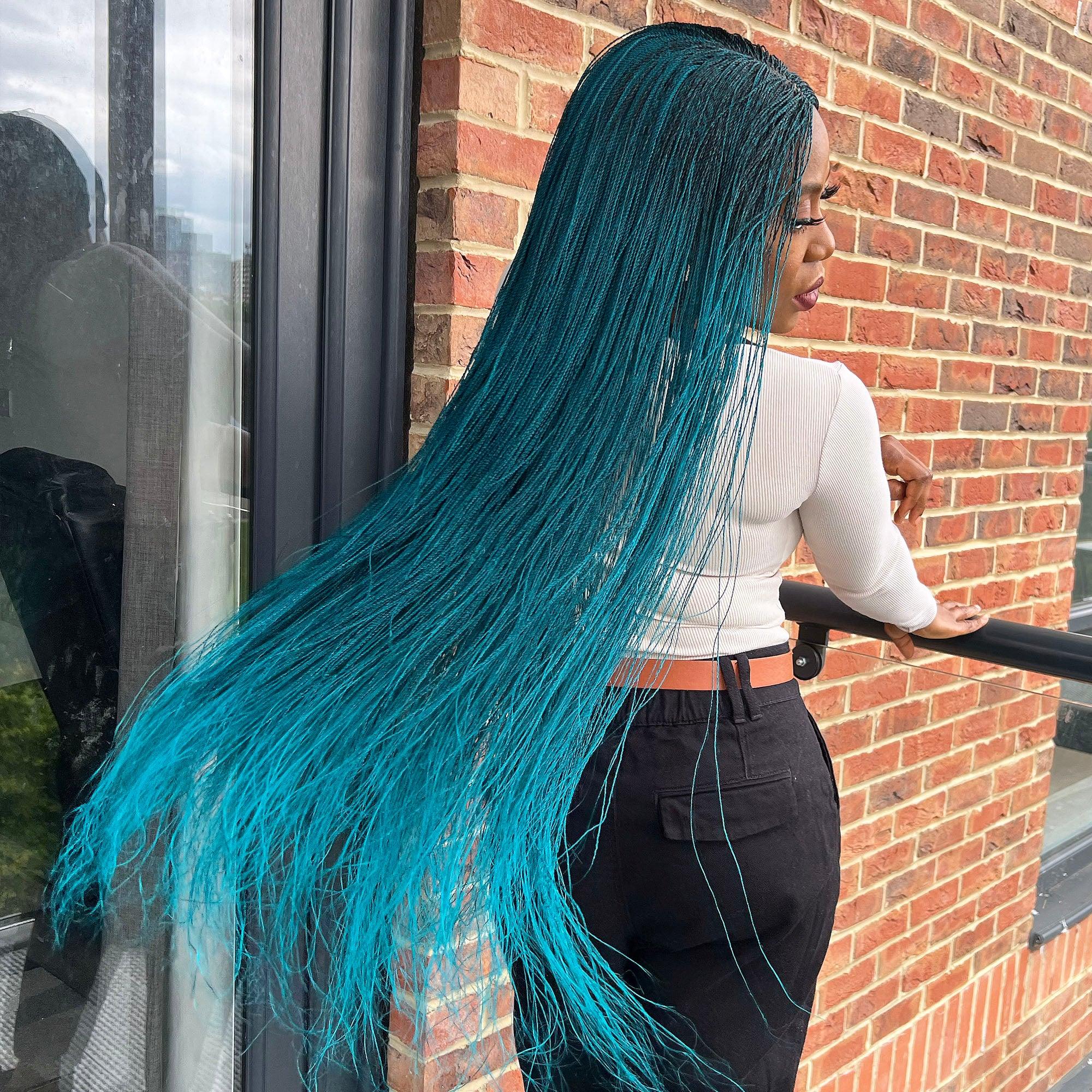 Unique Micro Needle Senegalese Twists Braided Wig - Teal - UniqueBraidedWigs
