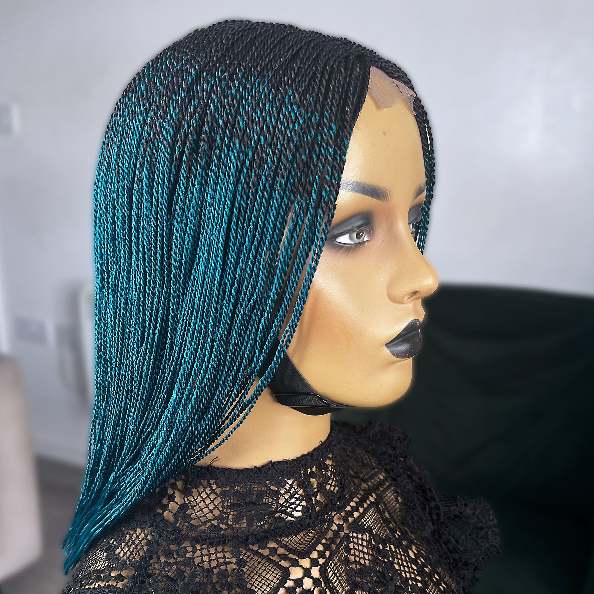 Short Micro Senegalese Twists - #1b/Teal Ombre