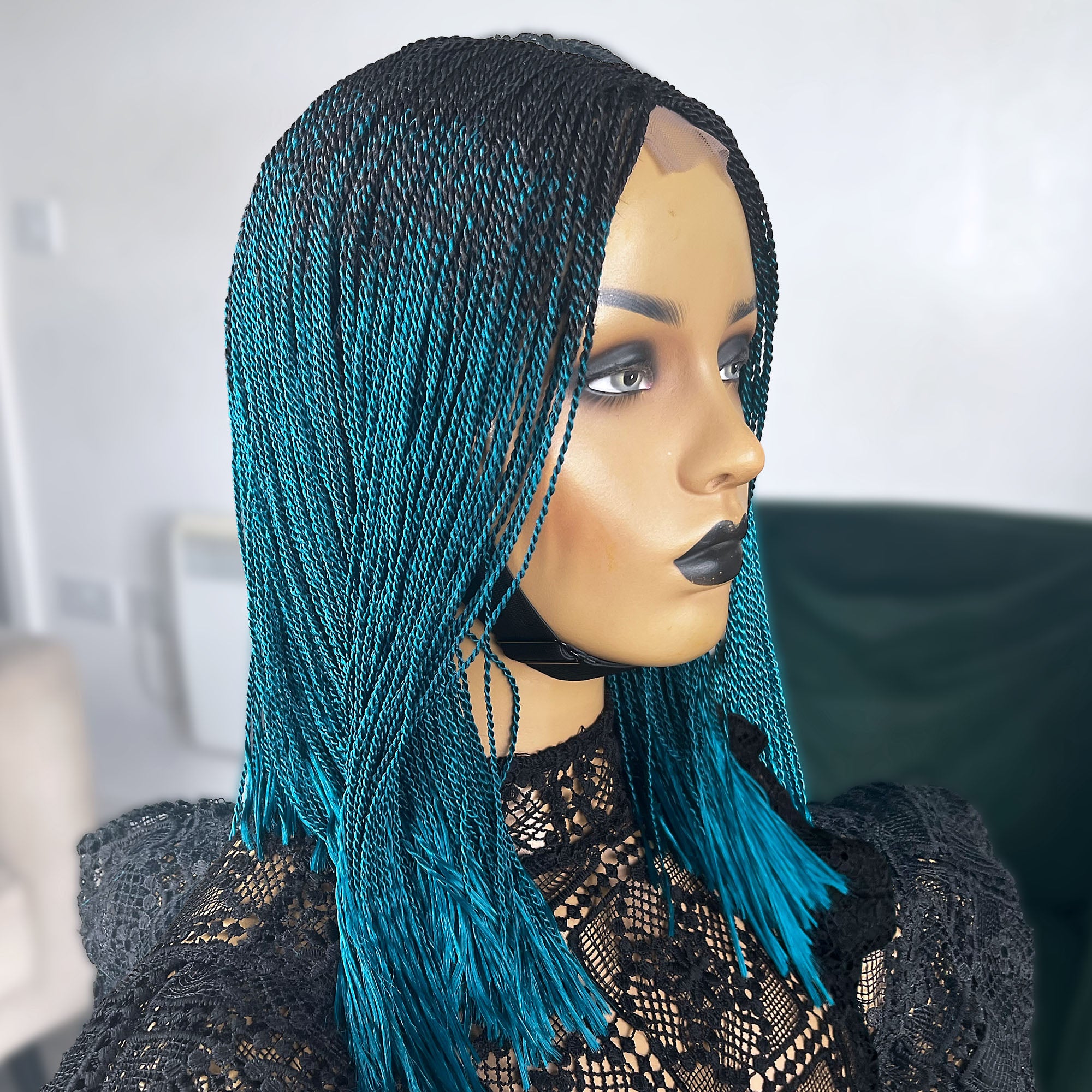 Short Micro Senegalese Twists - #1b/Teal Ombre