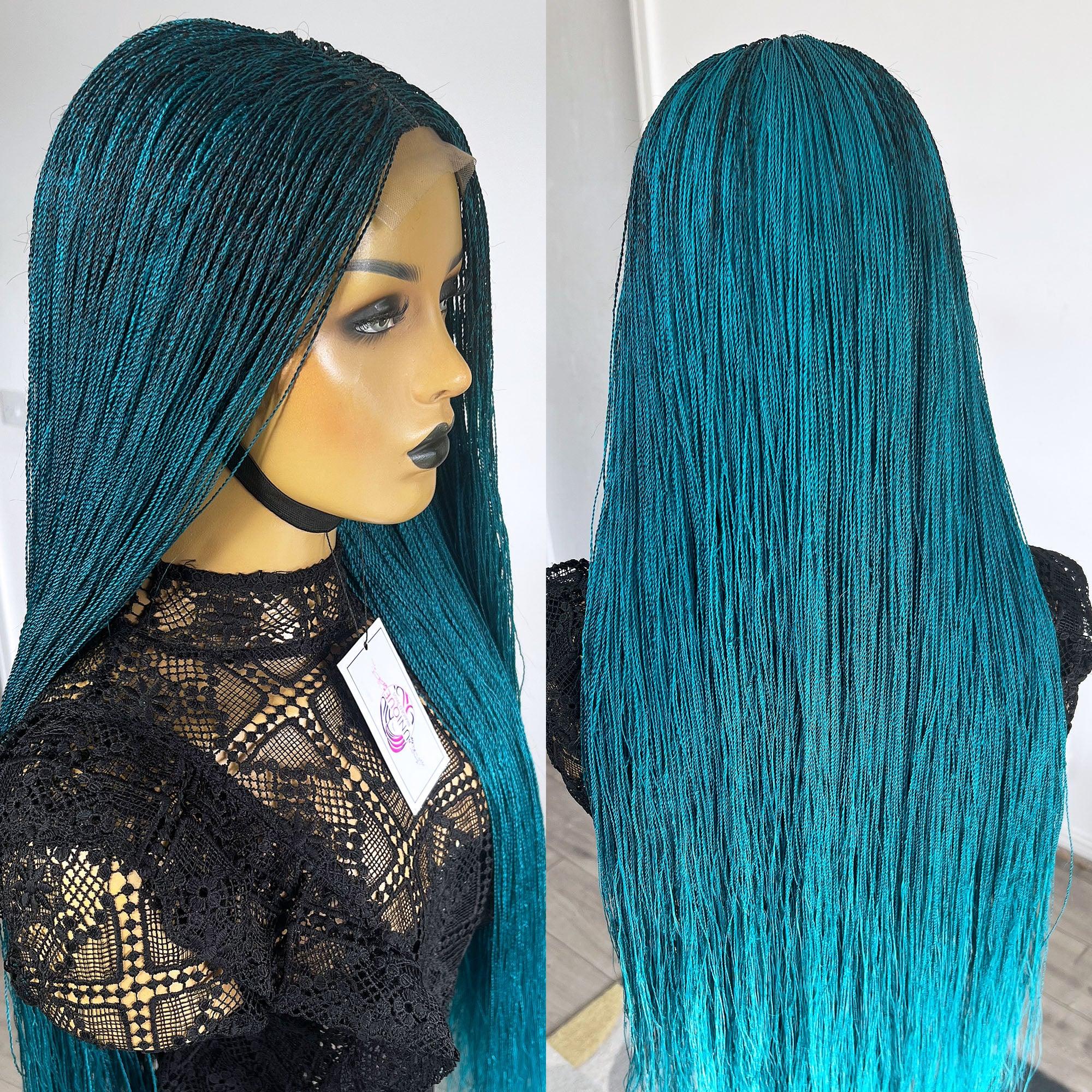 Unique Micro Needle Senegalese Twists Braided Wig - Teal - UniqueBraidedWigs