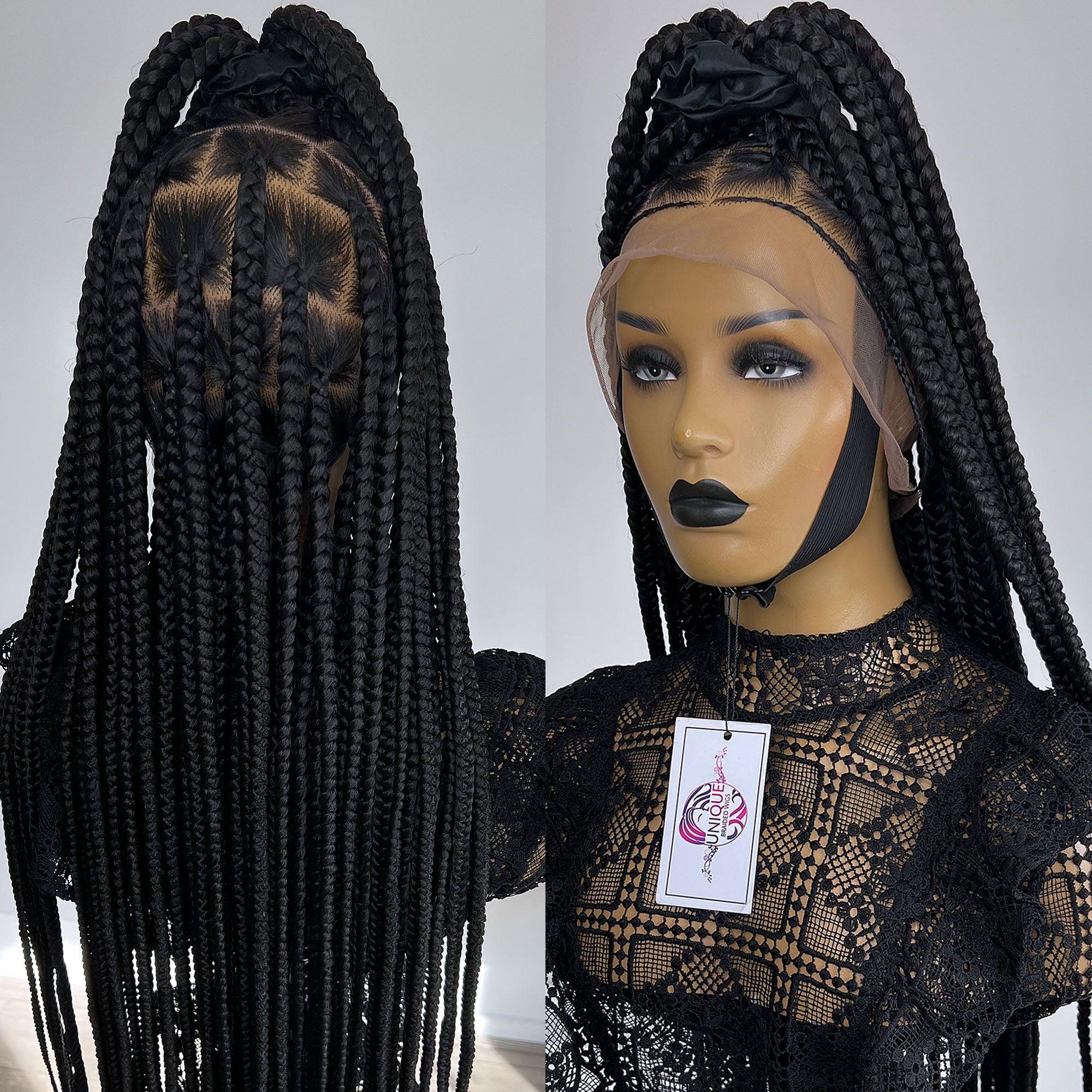 Unique Bold Knotless Full Lace Braided Wig - #1b - UniqueBraidedWigs