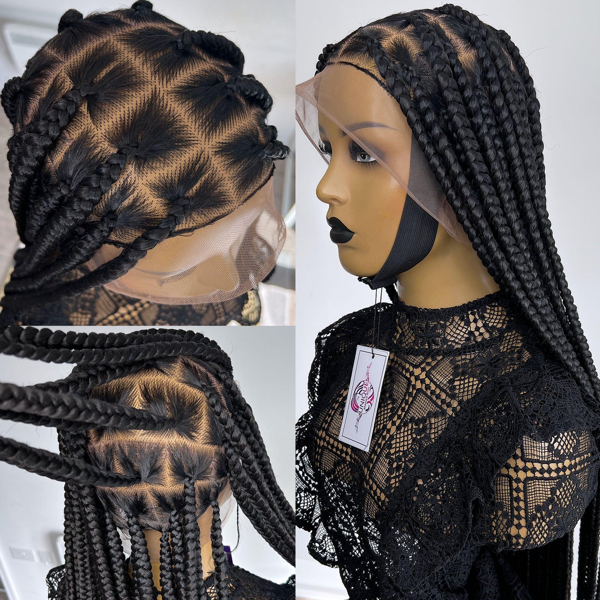 Unique Bold Knotless Full Lace Braided Wig - #1b - UniqueBraidedWigs