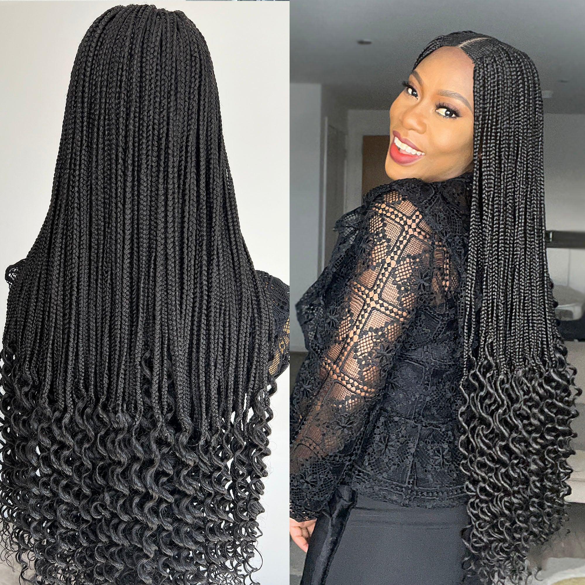 Cornrow Box Braids with Curls - Dorah - UniqueBraidedWigs