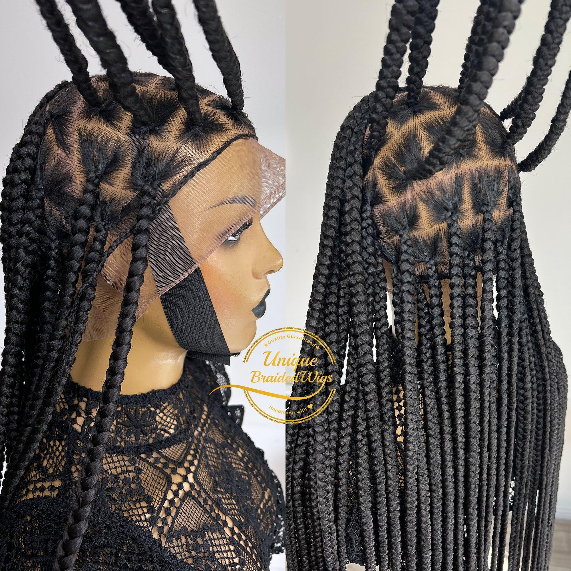 Unique Bold Knotless Full Lace Braided Wig - #1b - UniqueBraidedWigs