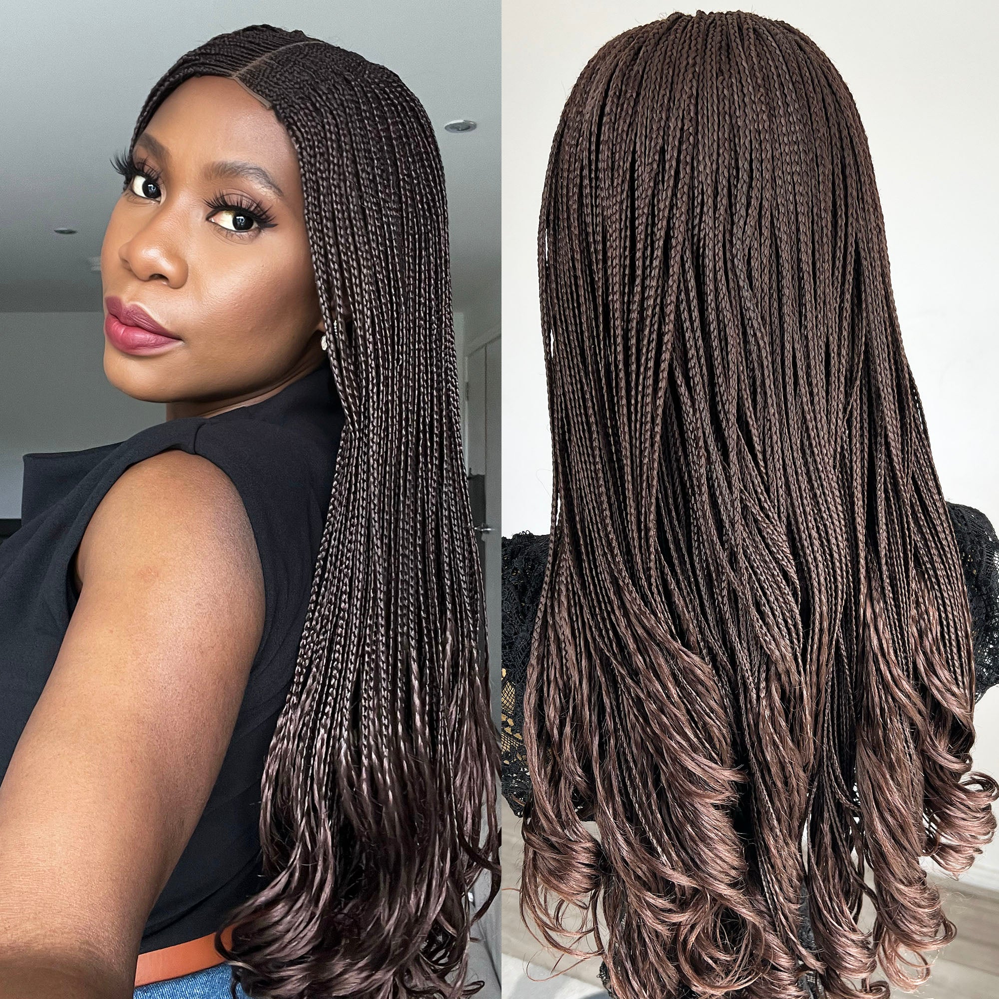 Cornrow Braided Wig with Curly Ends - #33 - UniqueBraidedWigs