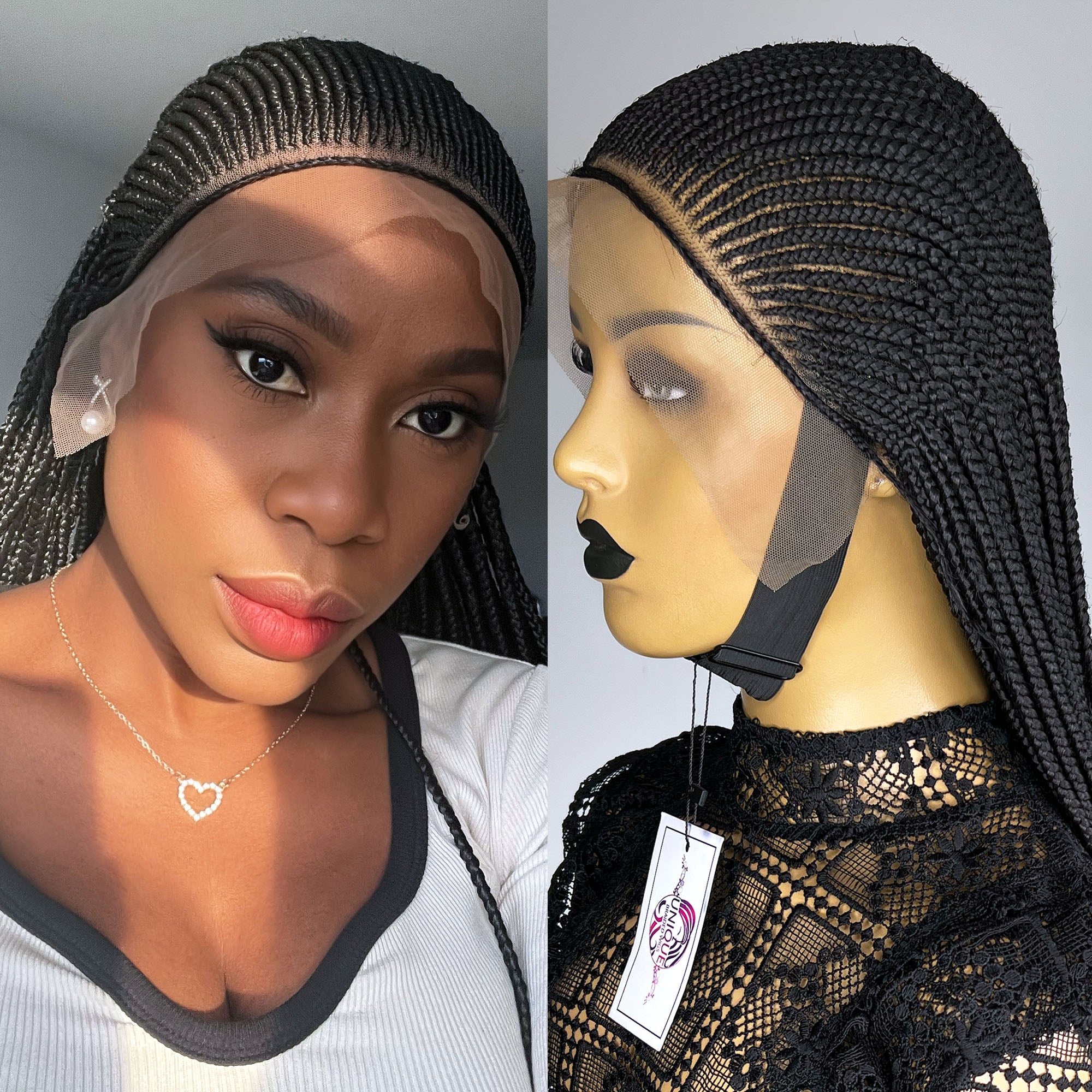 Lace Front Cornrow Braided Wig - #1b