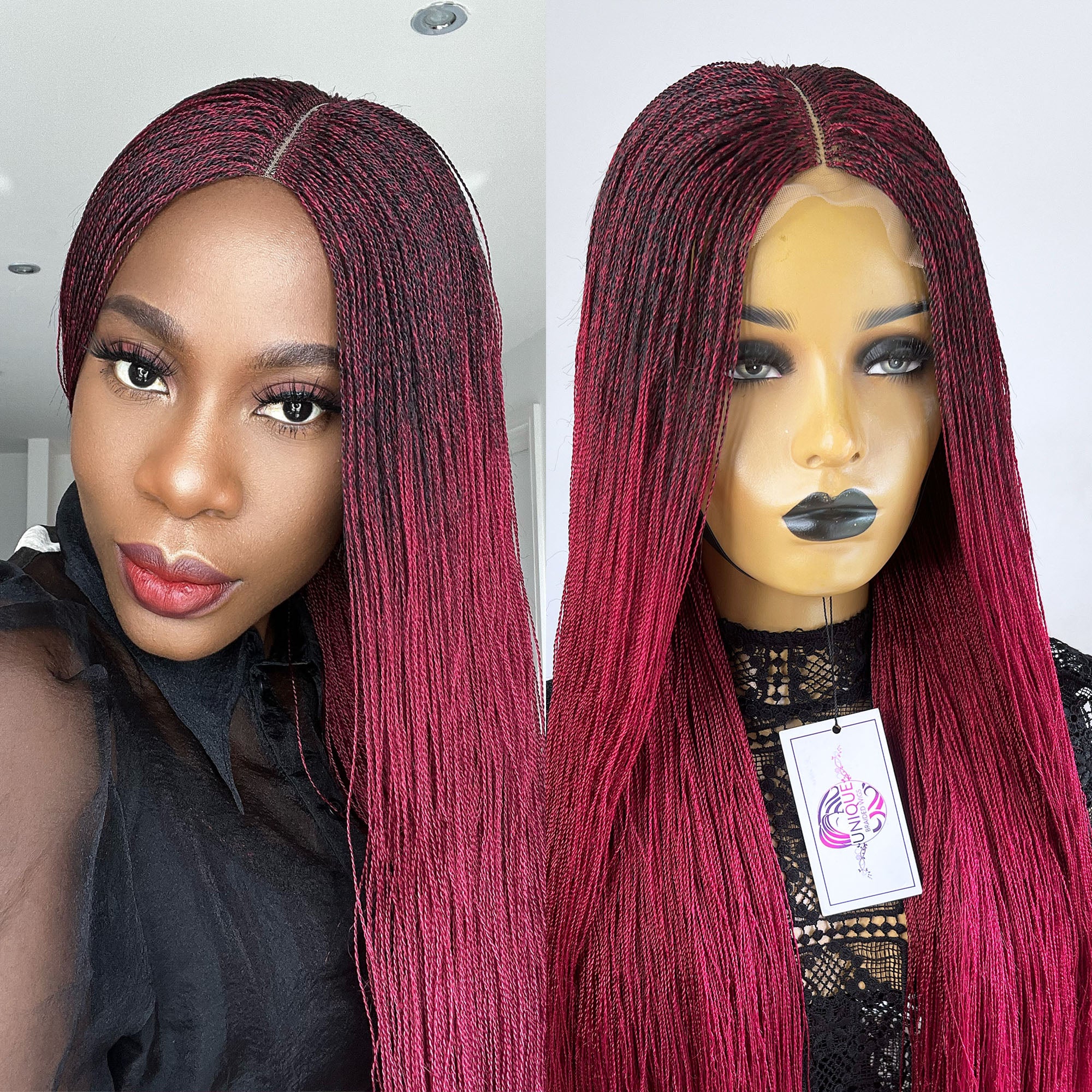 Unique Micro Needle Senegalese Twists Wig - Burgundy - UniqueBraidedWigs