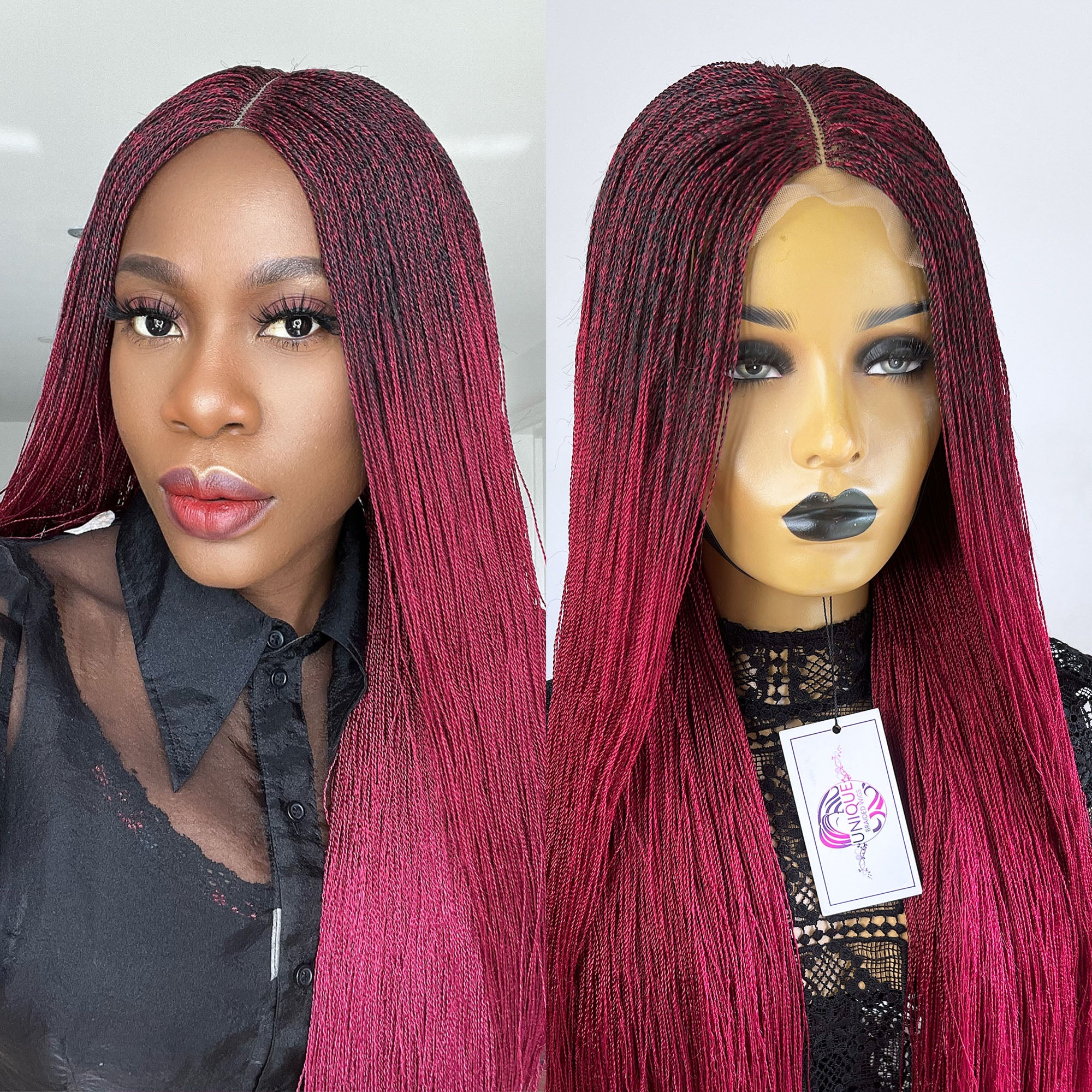 Unique Micro Needle Senegalese Twists Wig - Burgundy - UniqueBraidedWigs