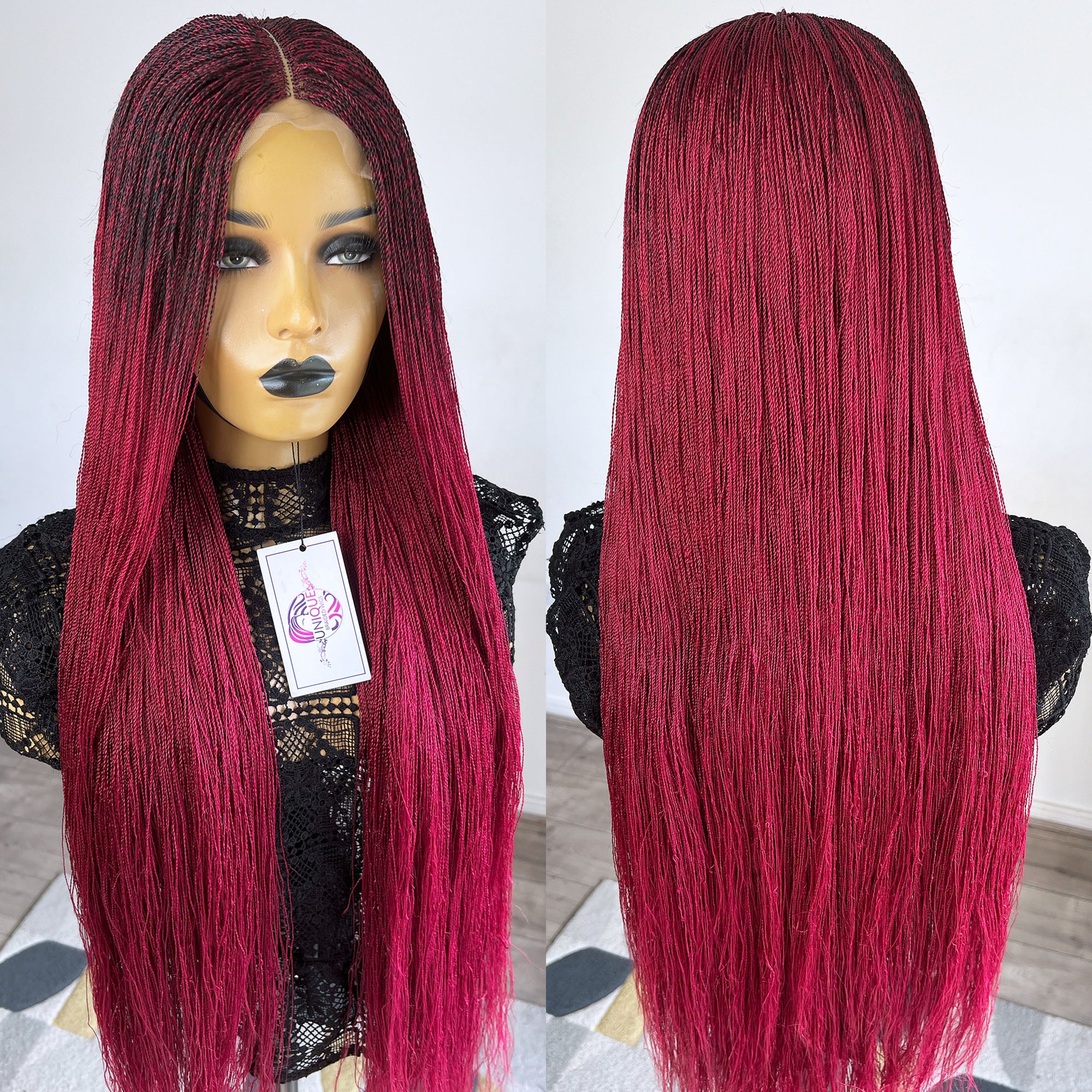 Unique Micro Needle Senegalese Twists Wig - Burgundy - UniqueBraidedWigs