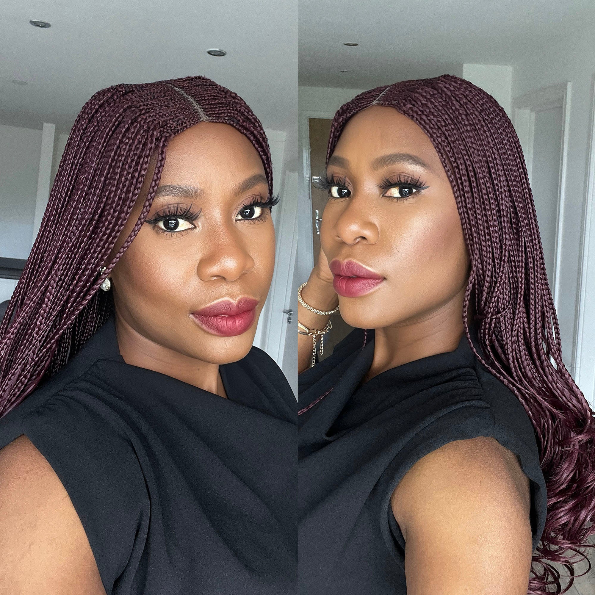 Cornrow Box Braided Wig - Wine - UniqueBraidedWigs