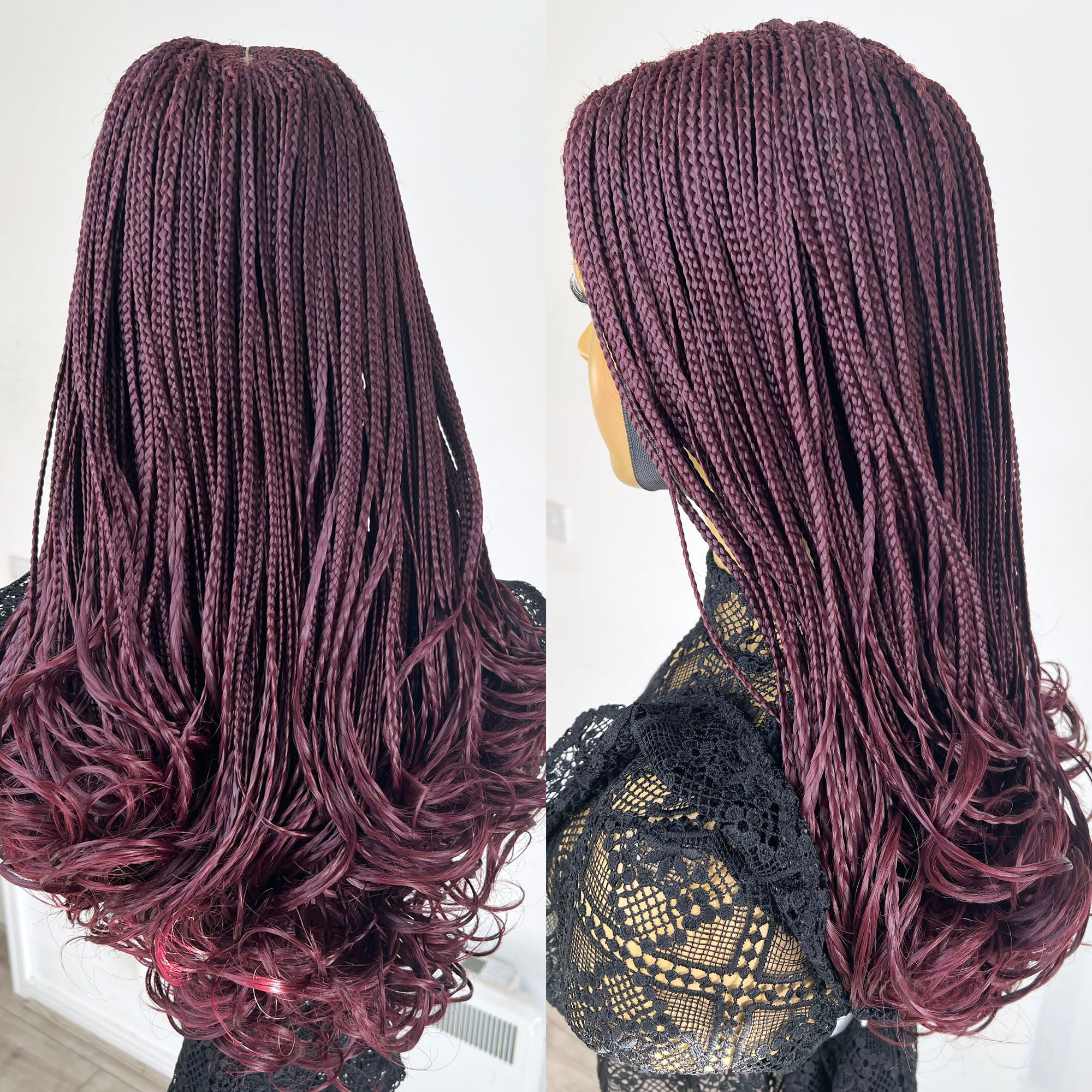 Cornrow Box Braided Wig - Wine - UniqueBraidedWigs