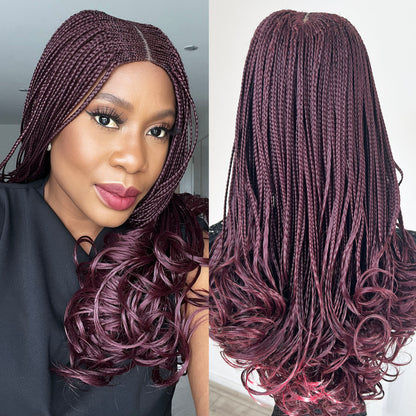 Cornrow Box Braided Wig - Wine - UniqueBraidedWigs