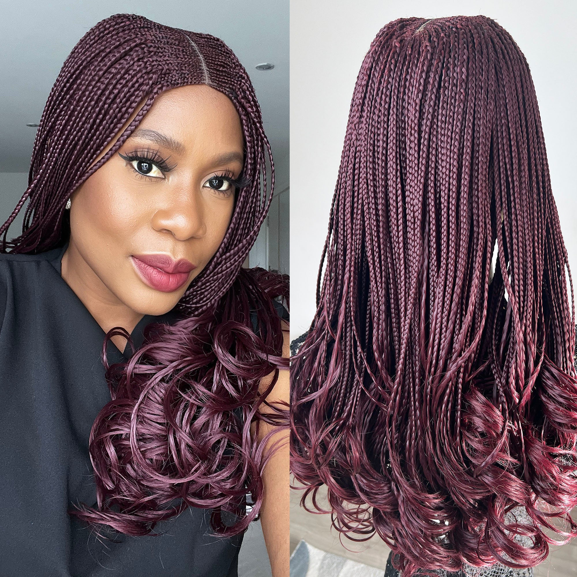 Cornrow Box Braided Wig - Wine - UniqueBraidedWigs