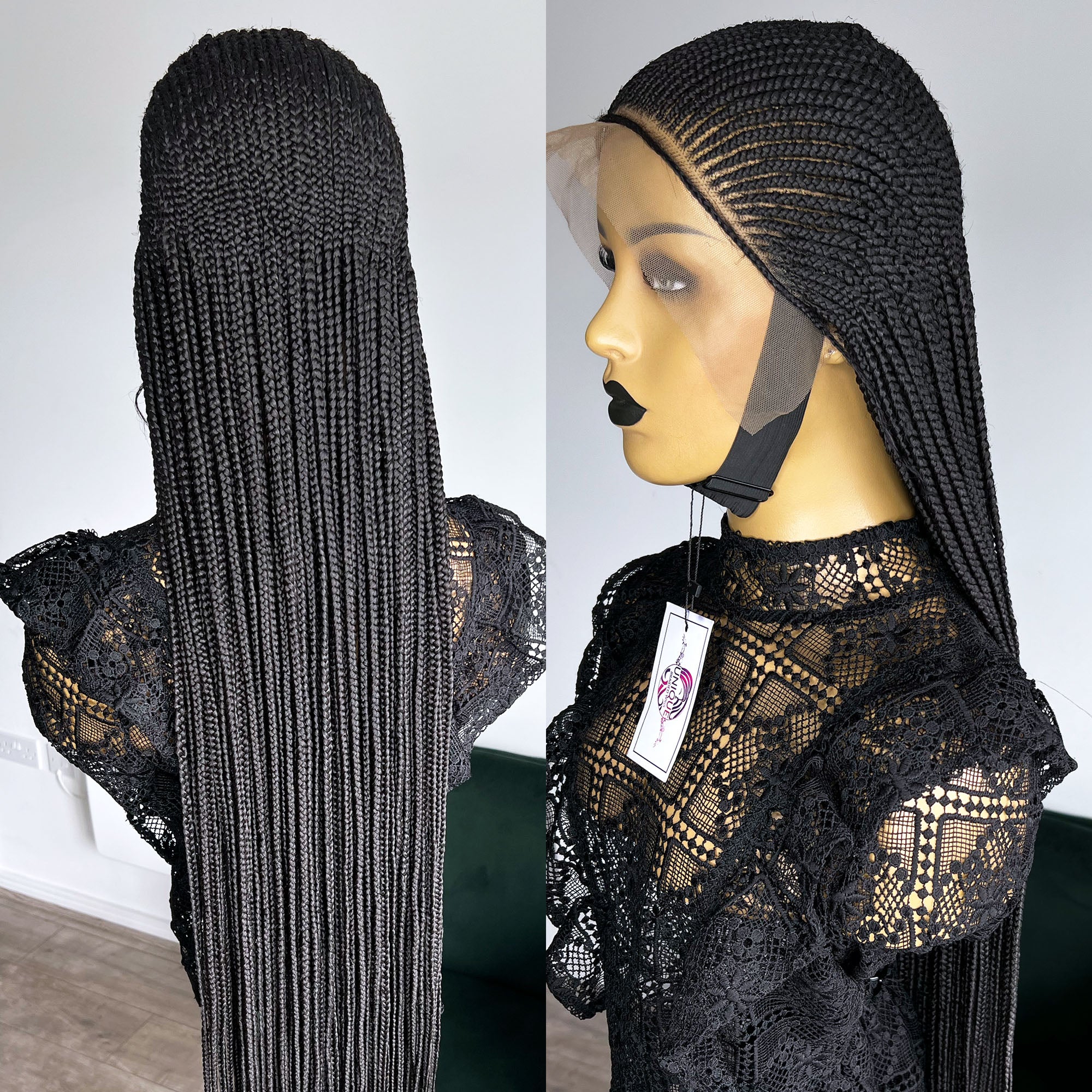 Lace Front Cornrow Braided Wig - #1b