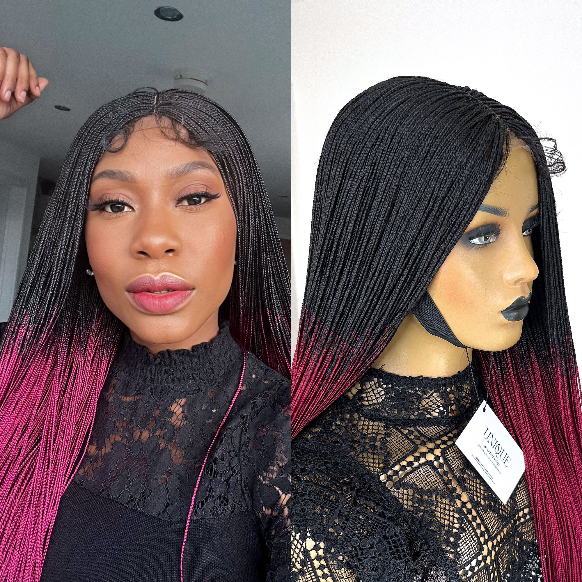 Unique Micro Box Braided Wig - #1b/BG Ombre - UniqueBraidedWigs