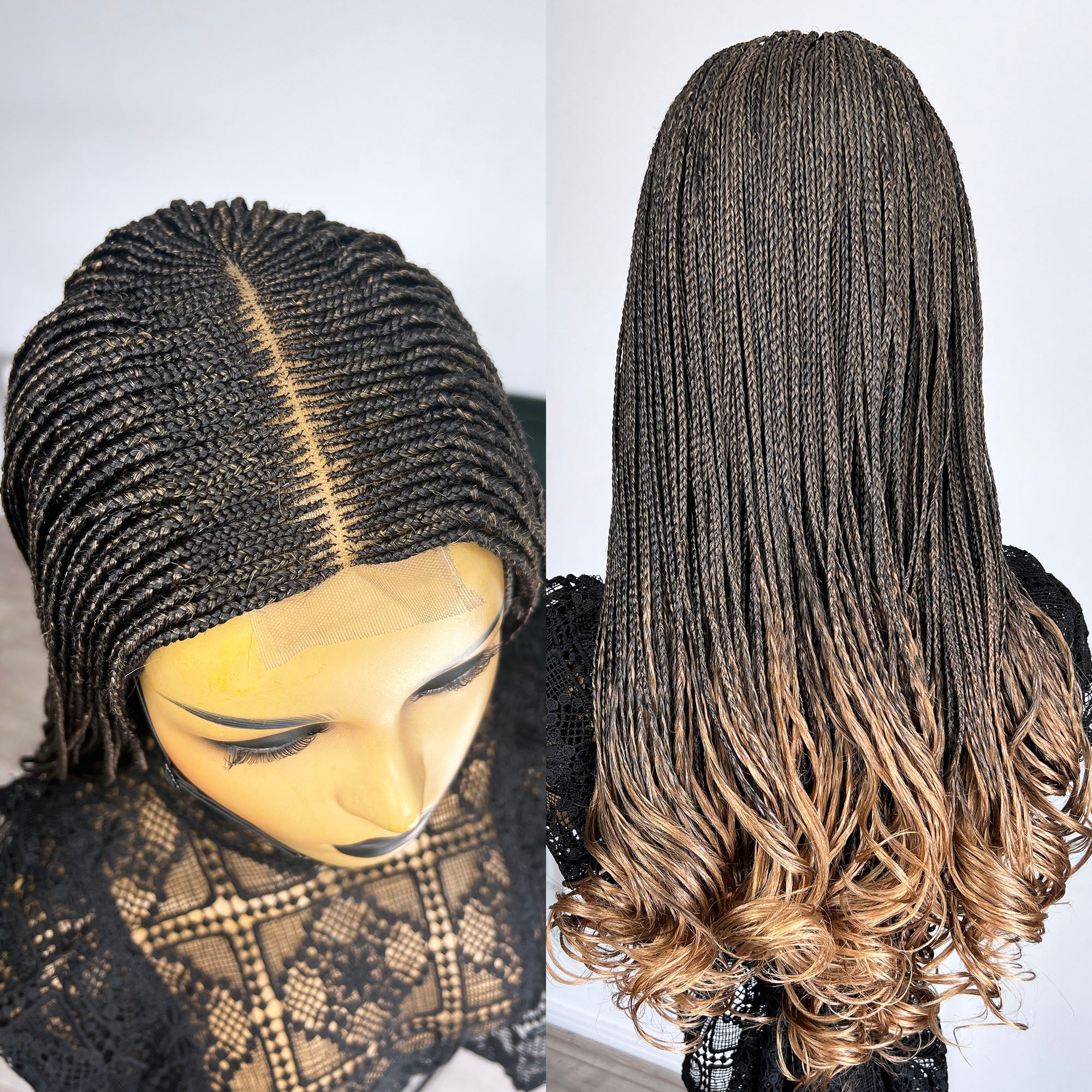 Cornrow Braided Wig with Curls - 1b/27 ombre - UniqueBraidedWigs