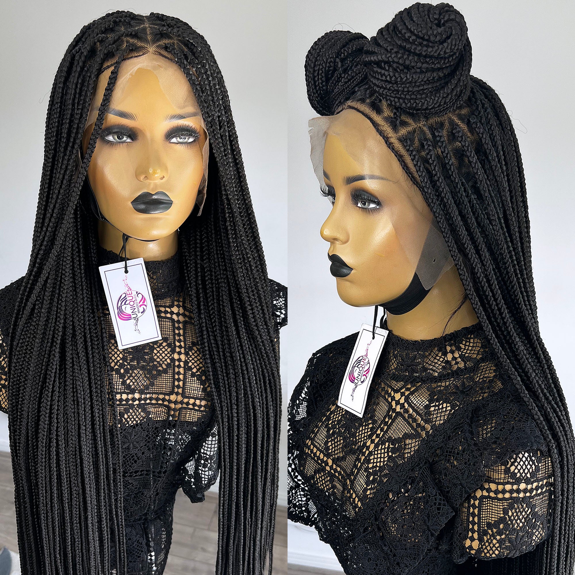 Lace Front Triangle Knotless Braid Wig - #1b - UniqueBraidedWigs