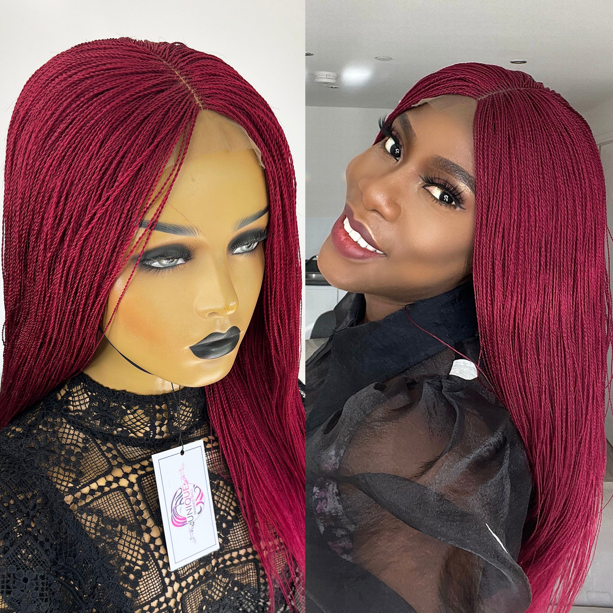 Micro Needle Senegalese Twists - Burgundy - UniqueBraidedWigs