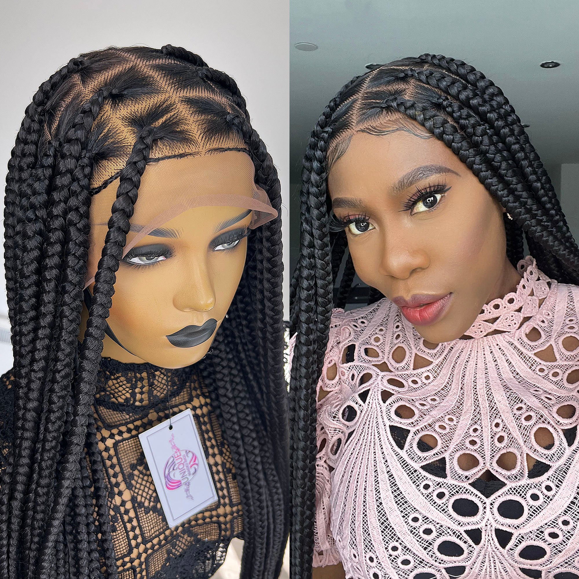 Unique Bold Knotless Full Lace Braided Wig - #1b