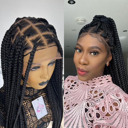 Unique Bold Knotless Full Lace Braided Wig - #1b